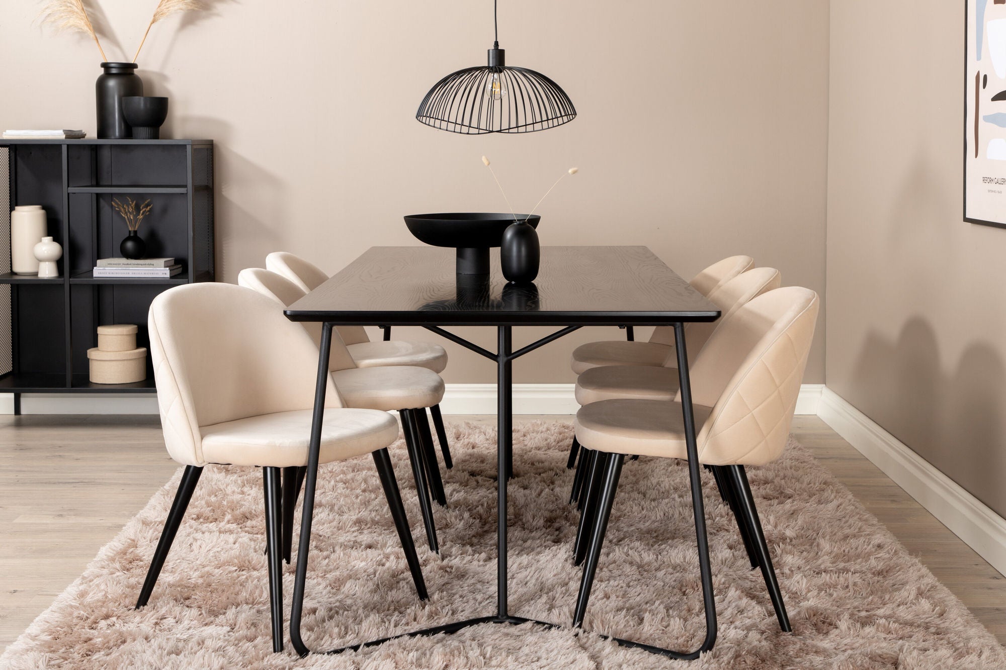 Venture Home Petra spisebord , Black Black Veneer+Velvet Stitches stol , Black Beige Velvet_6
