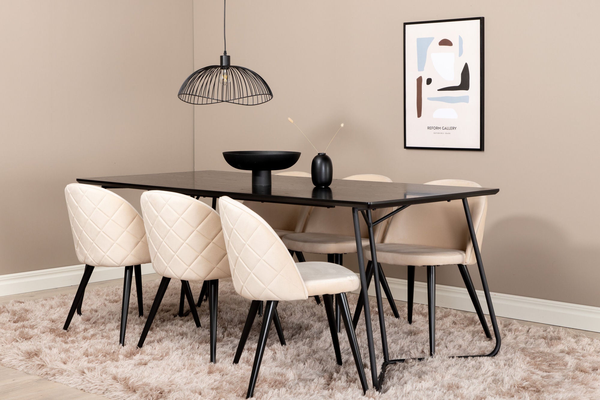 Venture Home Petra spisebord , Black Black Veneer+Velvet Stitches stol , Black Beige Velvet_6