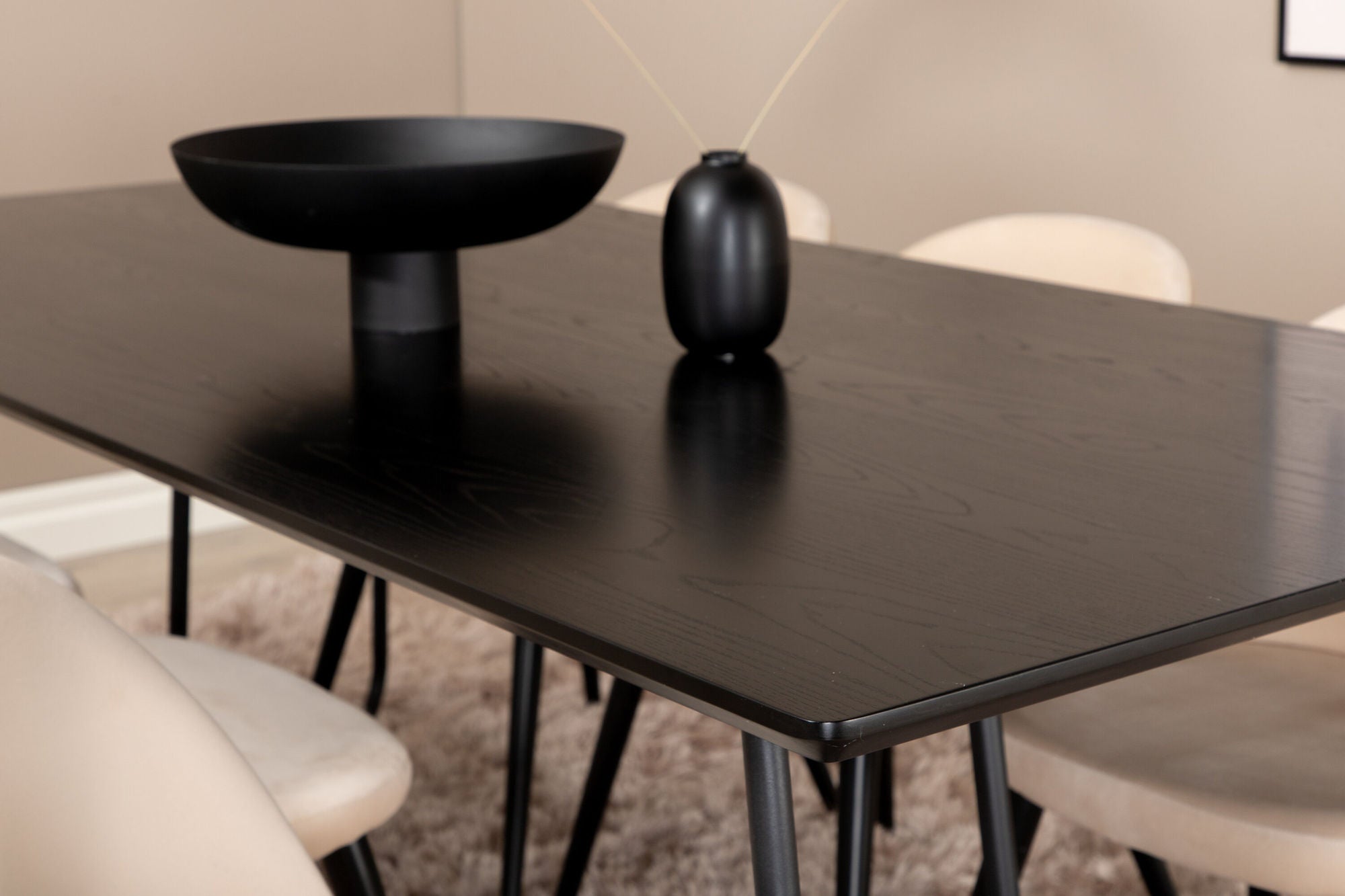 Venture Home Petra spisebord , Black Black Veneer+Velvet Stitches stol , Black Beige Velvet_6