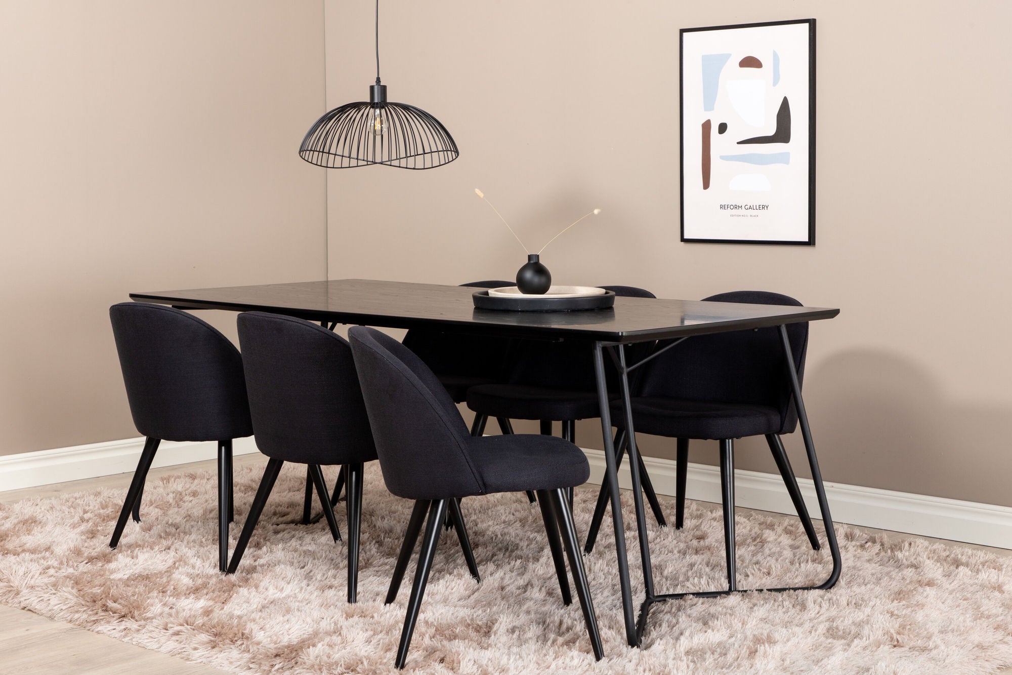 Venture Home Petra spisebord , Black Black Veneer+Velvet Dining Chiar , Black legs, Black Fabric_6