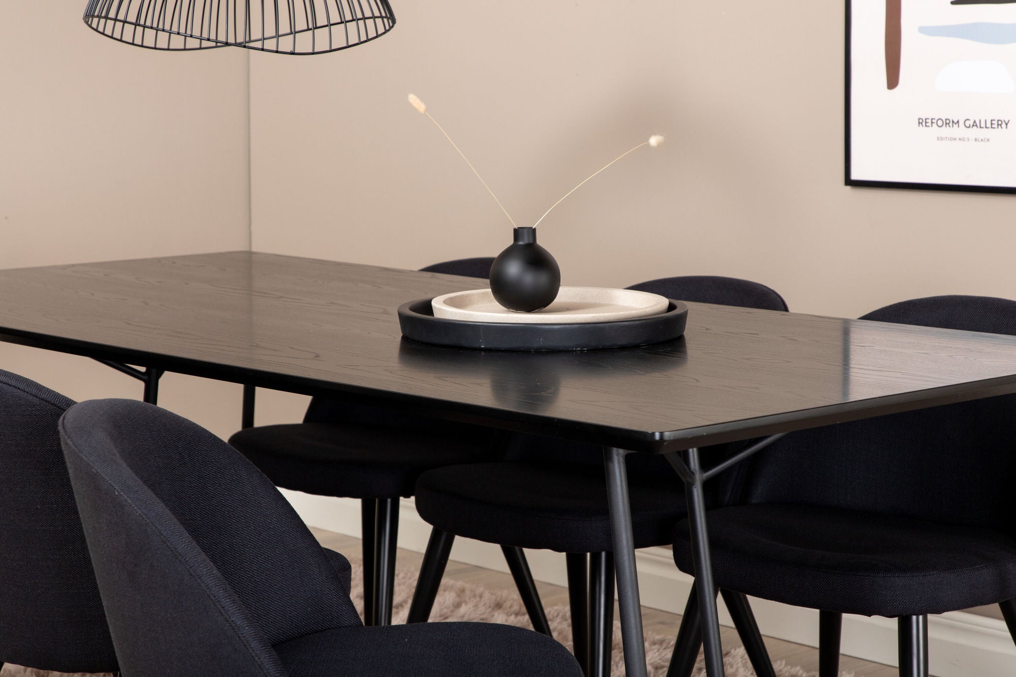 Venture Home Petra spisebord , Black Black Veneer+Velvet Dining Chiar , Black legs, Black Fabric_6