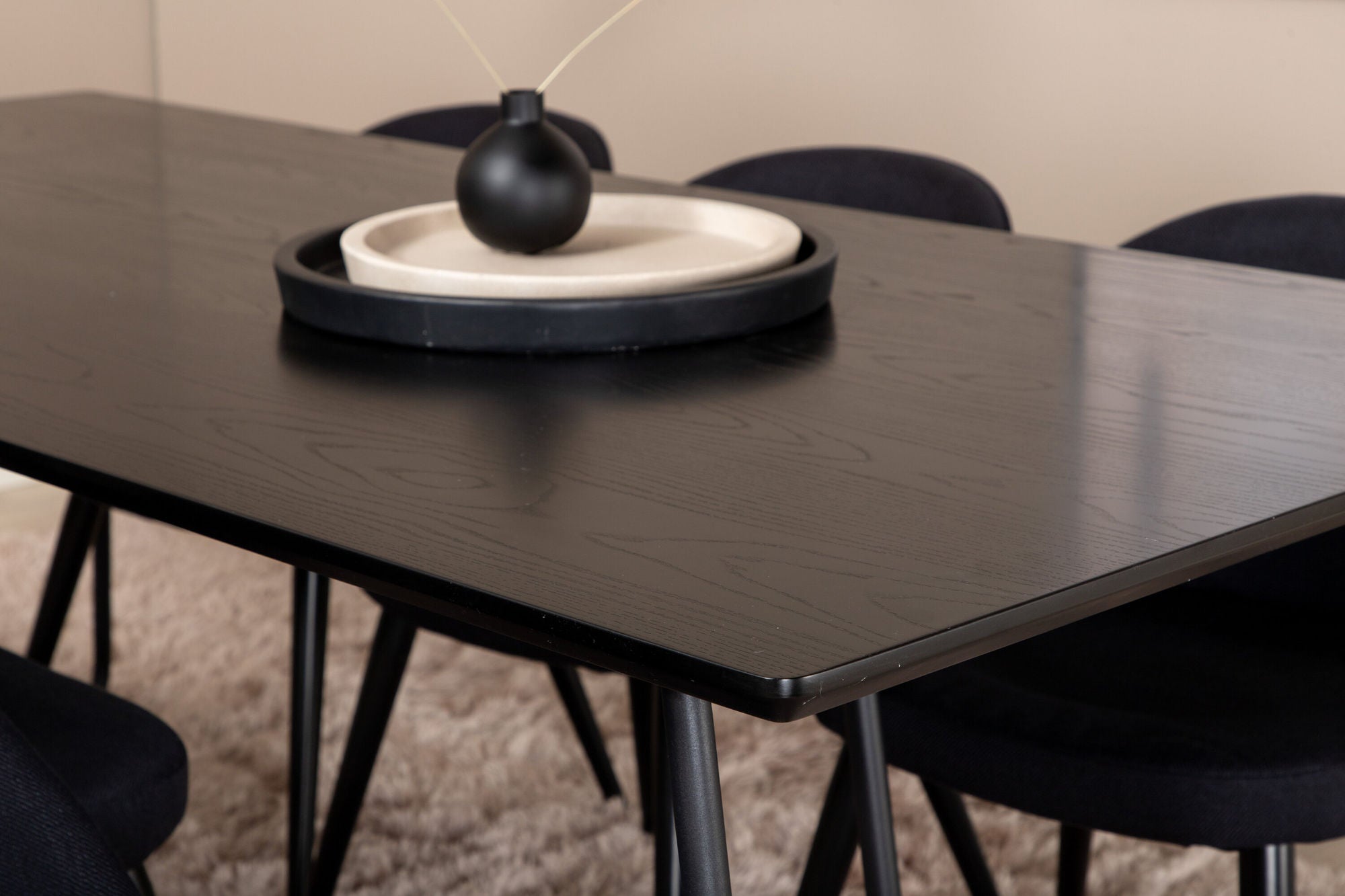 Venture Home Petra spisebord , Black Black Veneer+Velvet Dining Chiar , Black legs, Black Fabric_6