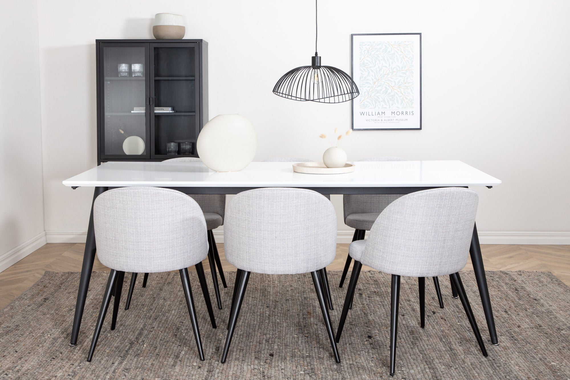 Venture Home Jimmy spisebord , Black White HPL+Velvet Dining Chiar , Black legs , Light GreyFabric_6