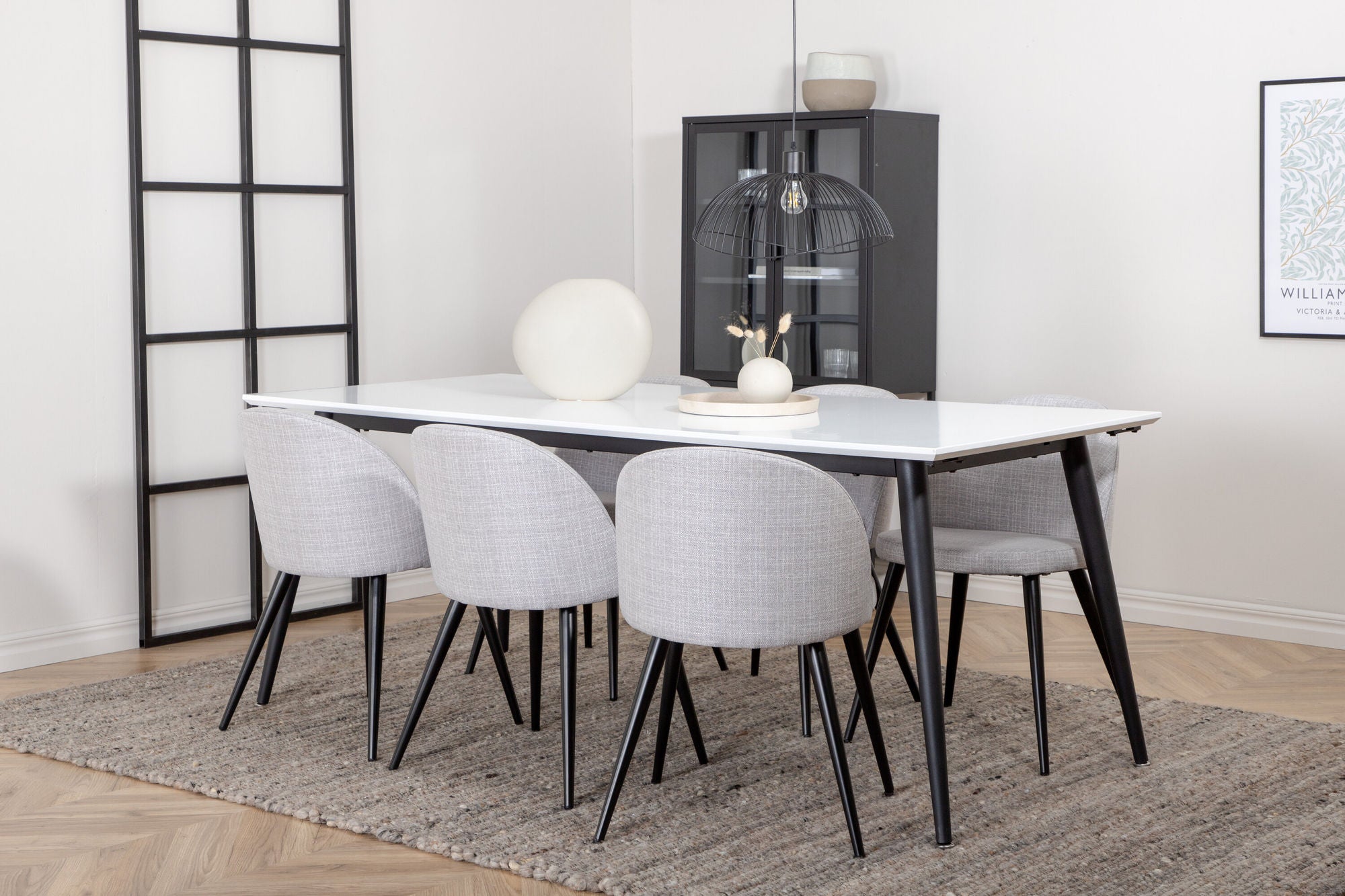 Venture Home Jimmy spisebord , Black White HPL+Velvet Dining Chiar , Black legs , Light GreyFabric_6