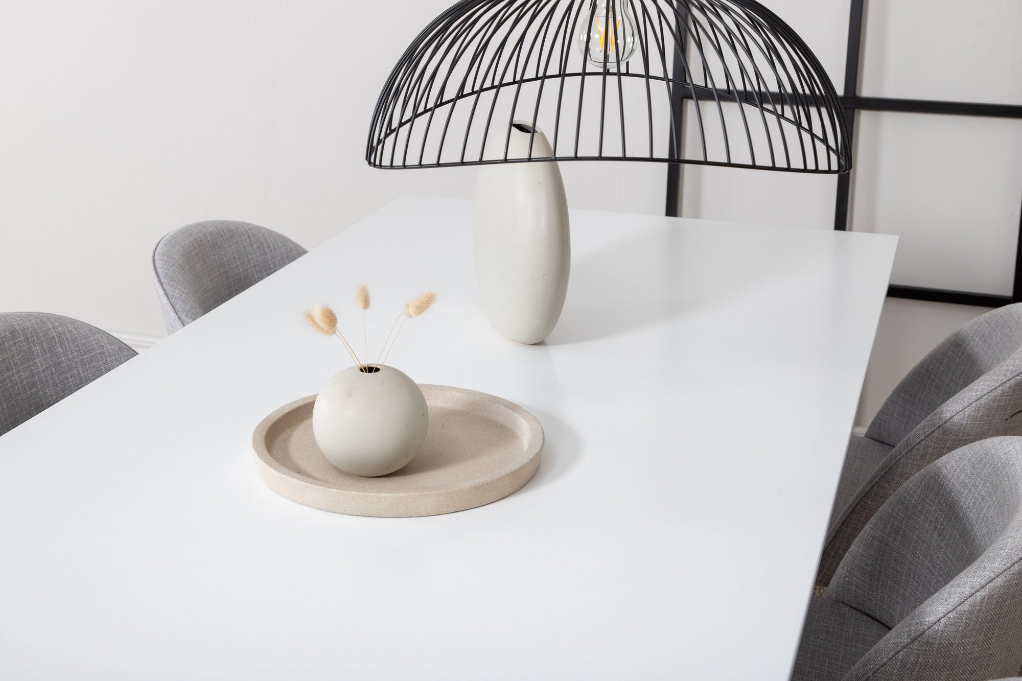 Venture Home Jimmy spisebord , Black White HPL+Velvet Dining Chiar , Black legs , Light GreyFabric_6