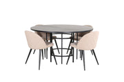 Venture Home Copenhagen - spisebord round - Black / Black+Velvet Stitches stol - Black / Beige Fabric (Polyester linen )_4