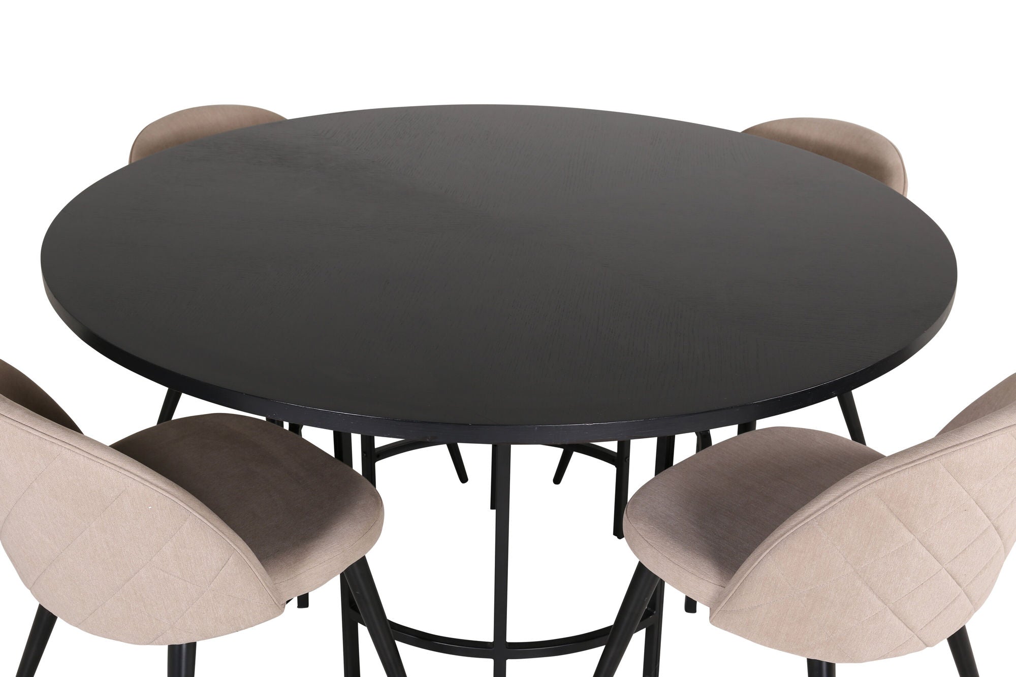 Venture Home Copenhagen - spisebord round - Black / Black+Velvet Stitches stol - Black / Beige Fabric (Polyester linen )_4