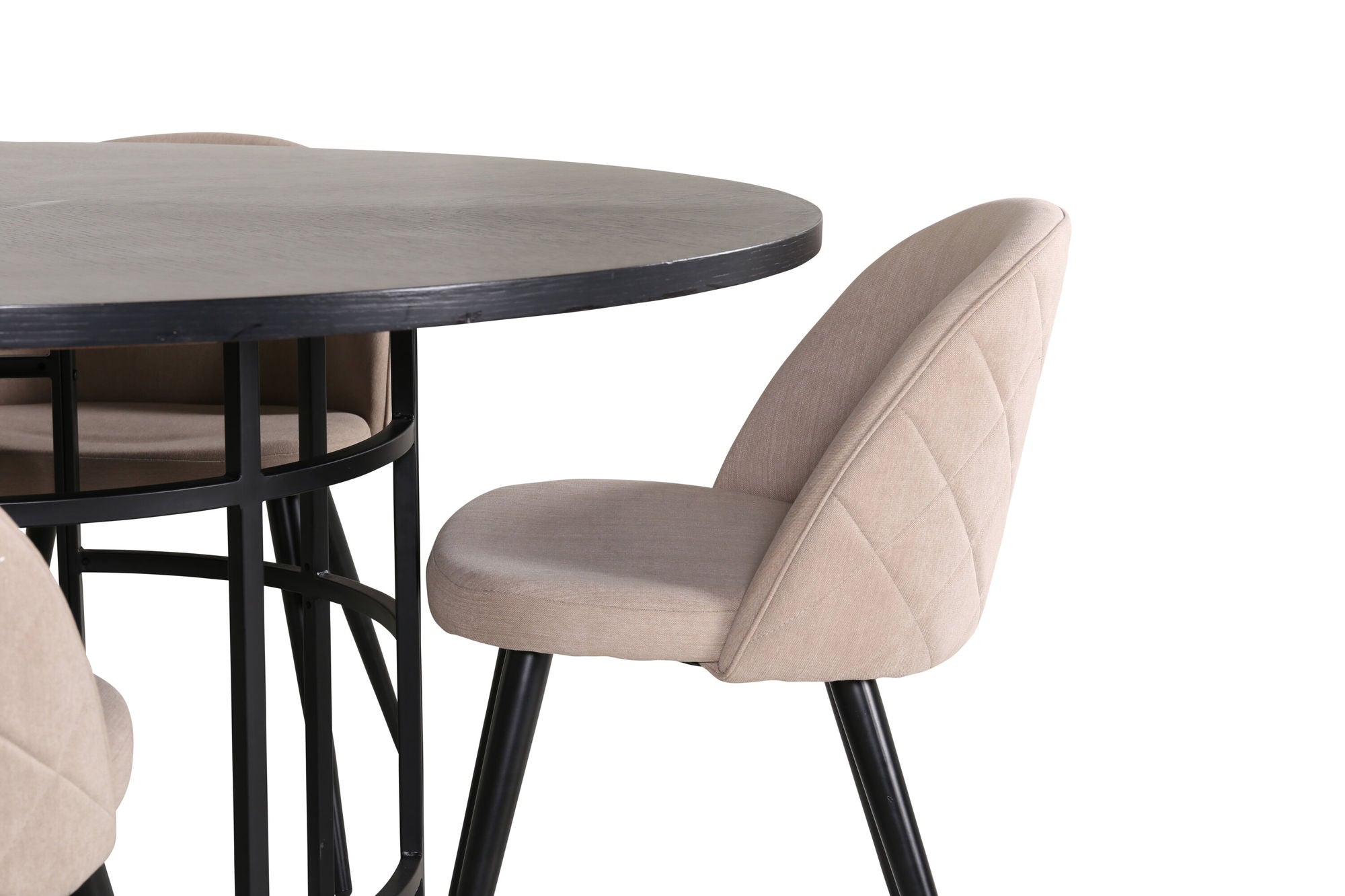 Venture Home Copenhagen - spisebord round - Black / Black+Velvet Stitches stol - Black / Beige Fabric (Polyester linen )_4