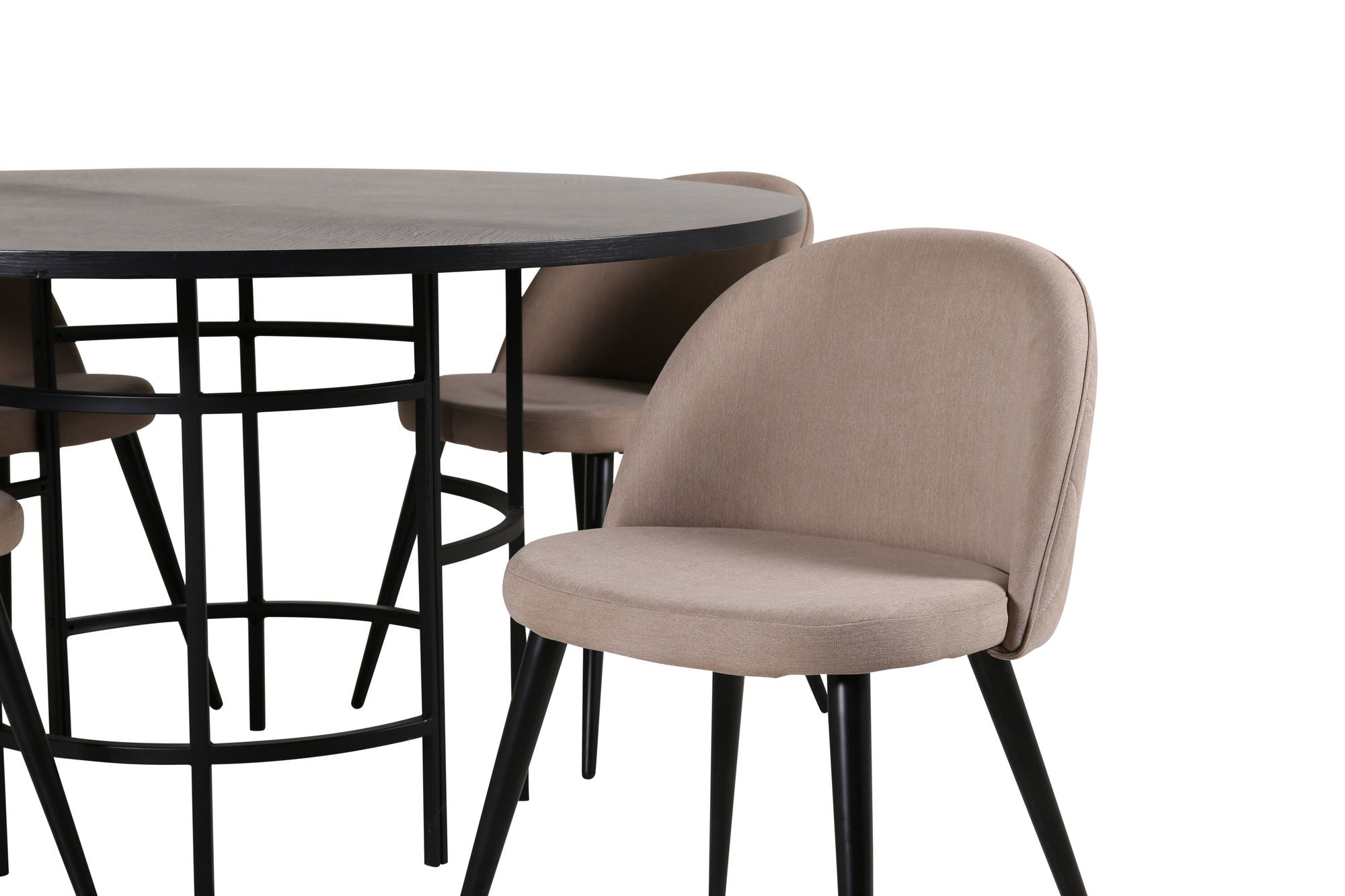Venture Home Copenhagen - spisebord round - Black / Black+Velvet Stitches stol - Black / Beige Fabric (Polyester linen )_4