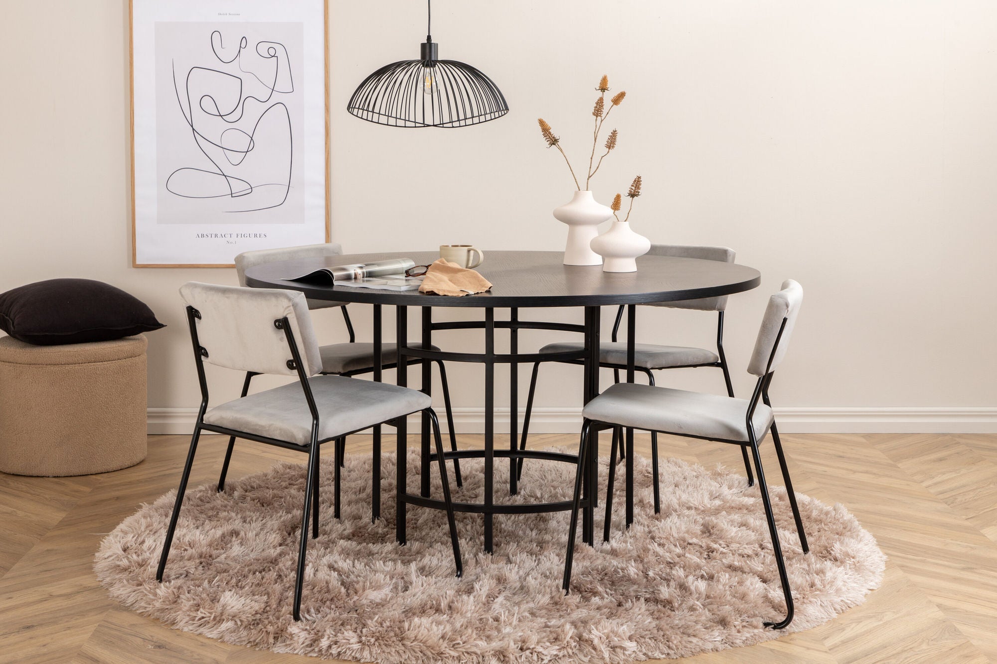 Venture Home Copenhagen - spisebord round - Black / Black+Kenth stol - Black / Light Grey Velvet_4