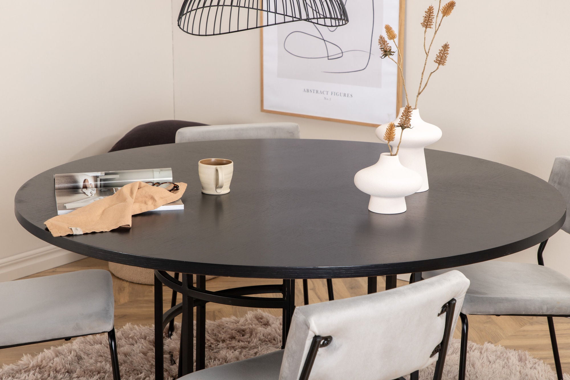 Venture Home Copenhagen - spisebord round - Black / Black+Kenth stol - Black / Light Grey Velvet_4
