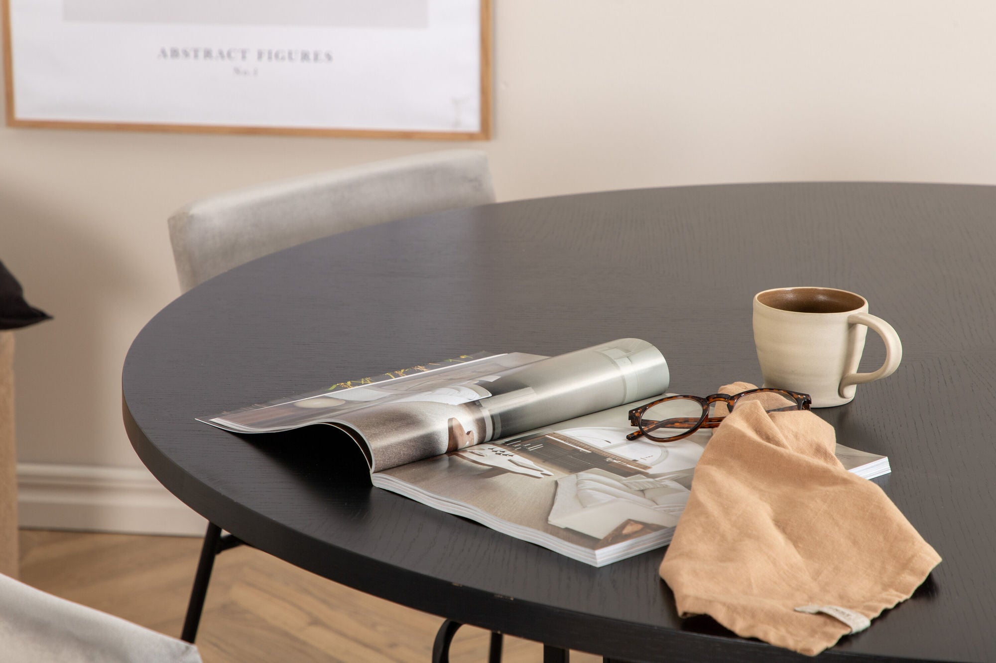 Venture Home Copenhagen - spisebord round - Black / Black+Kenth stol - Black / Light Grey Velvet_4