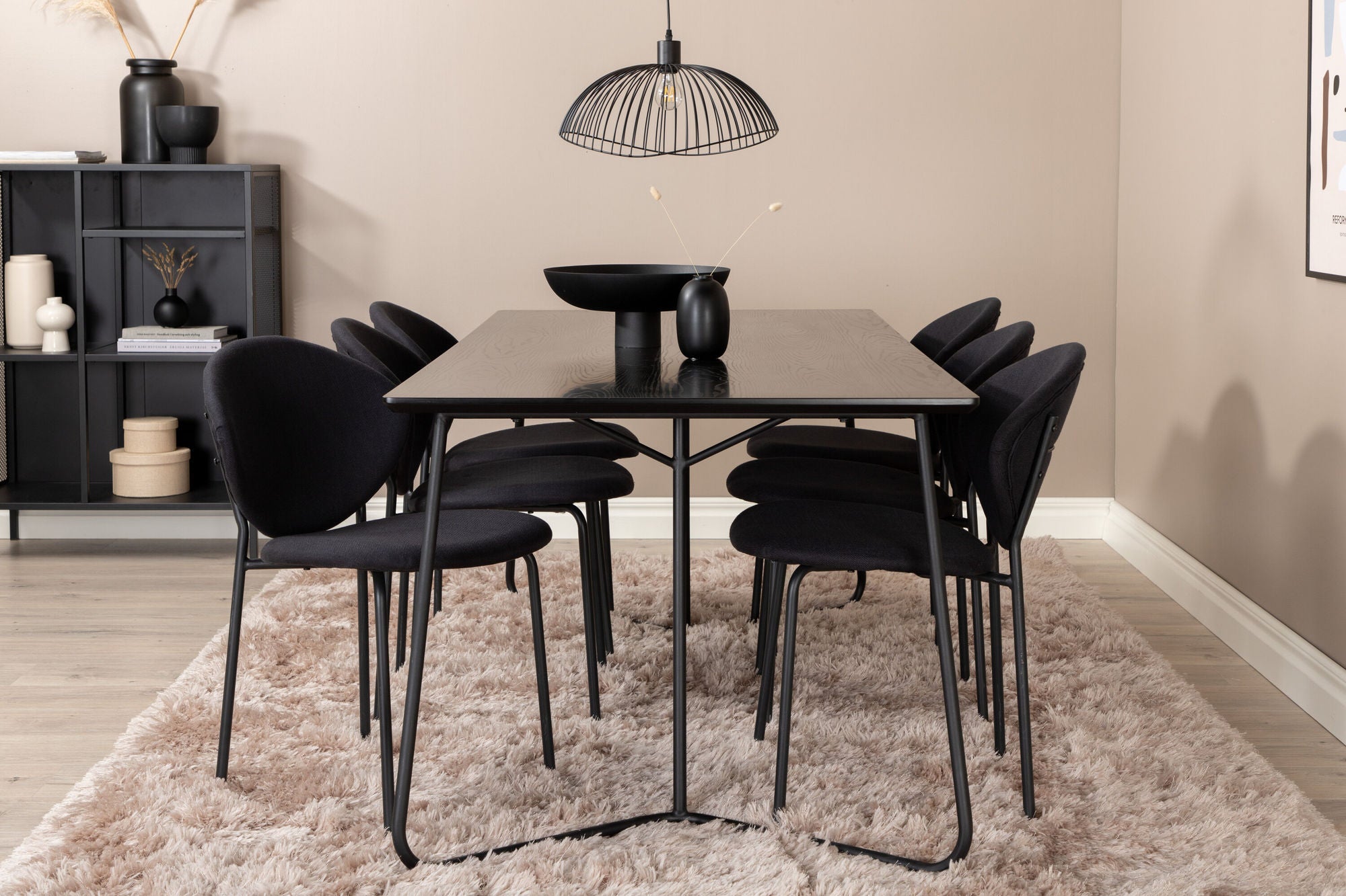 Venture Home Petra spisebord , Black Black Veneer+Vault Spisebordsstol , Black Legs , Black Fabric_6