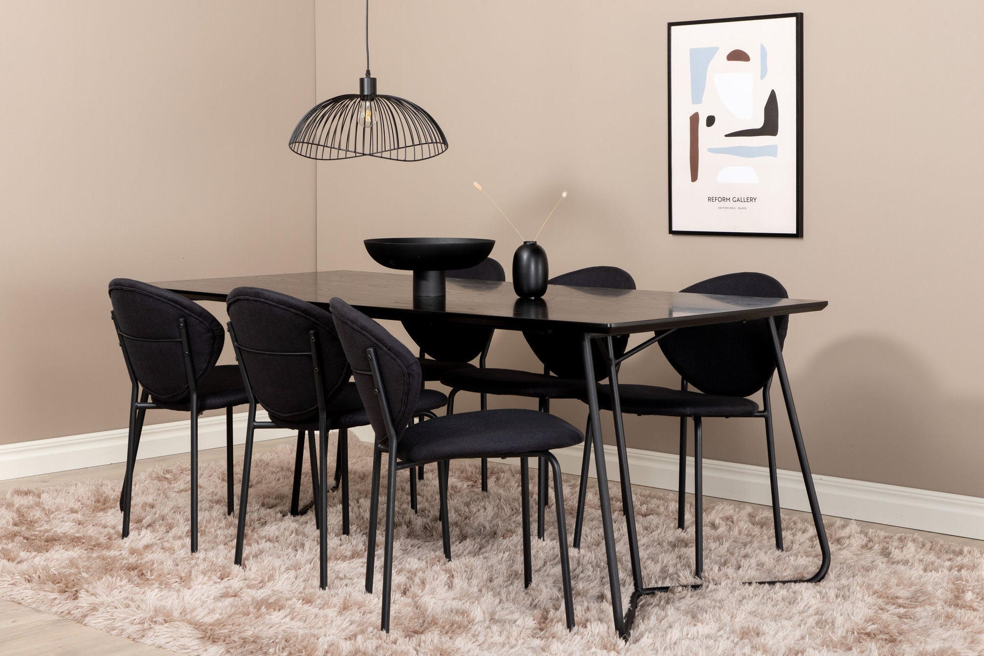 Venture Home Petra spisebord , Black Black Veneer+Vault Spisebordsstol , Black Legs , Black Fabric_6