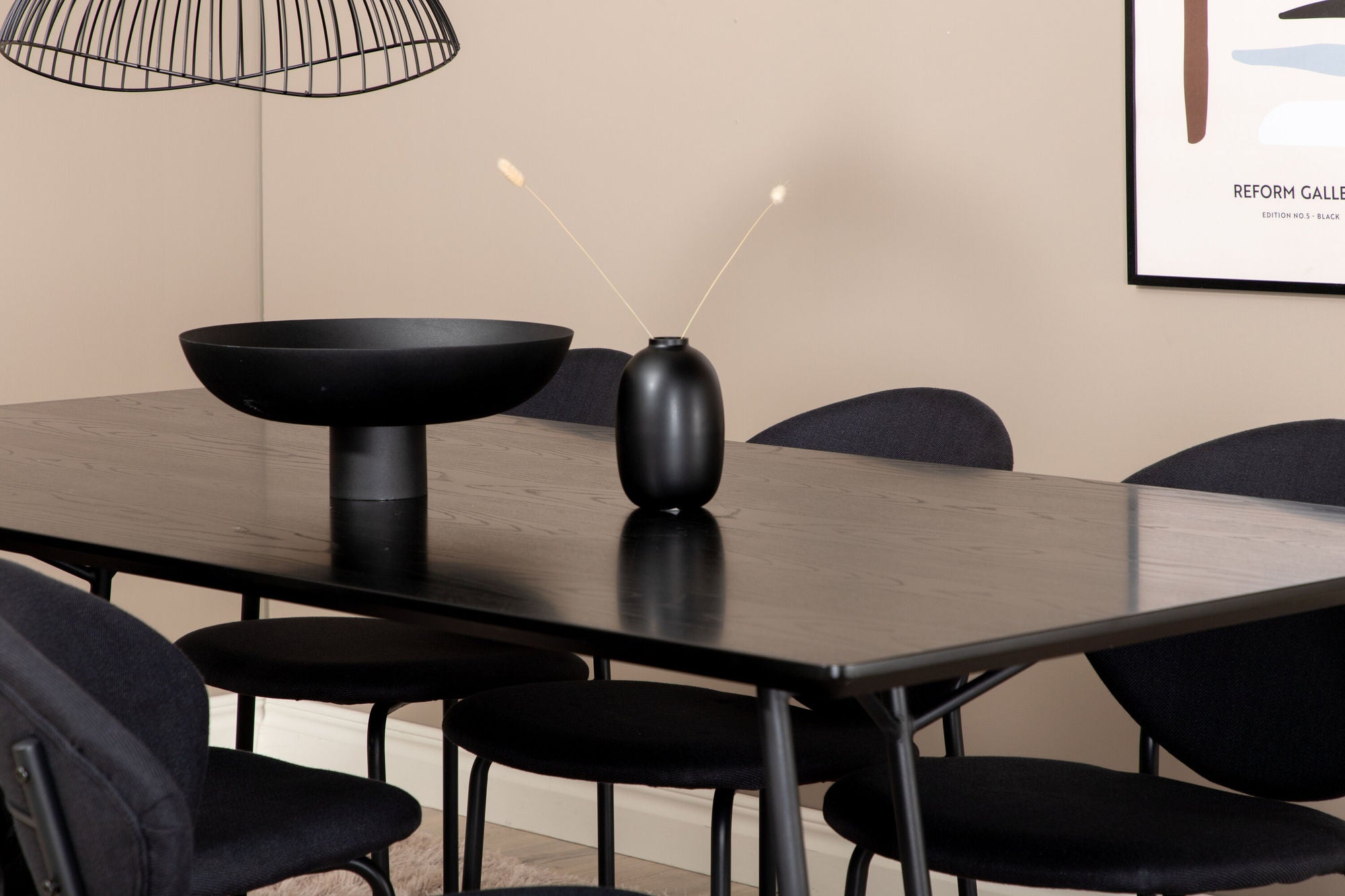 Venture Home Petra spisebord , Black Black Veneer+Vault Spisebordsstol , Black Legs , Black Fabric_6