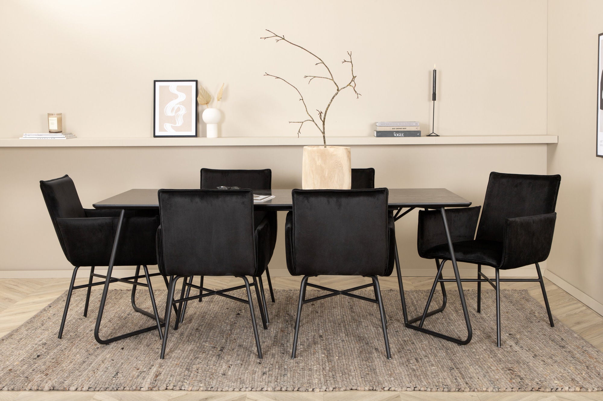 Venture Home Petra spisebord - Black / Black Veneer+Petra stol - Black / Black Velvet_6