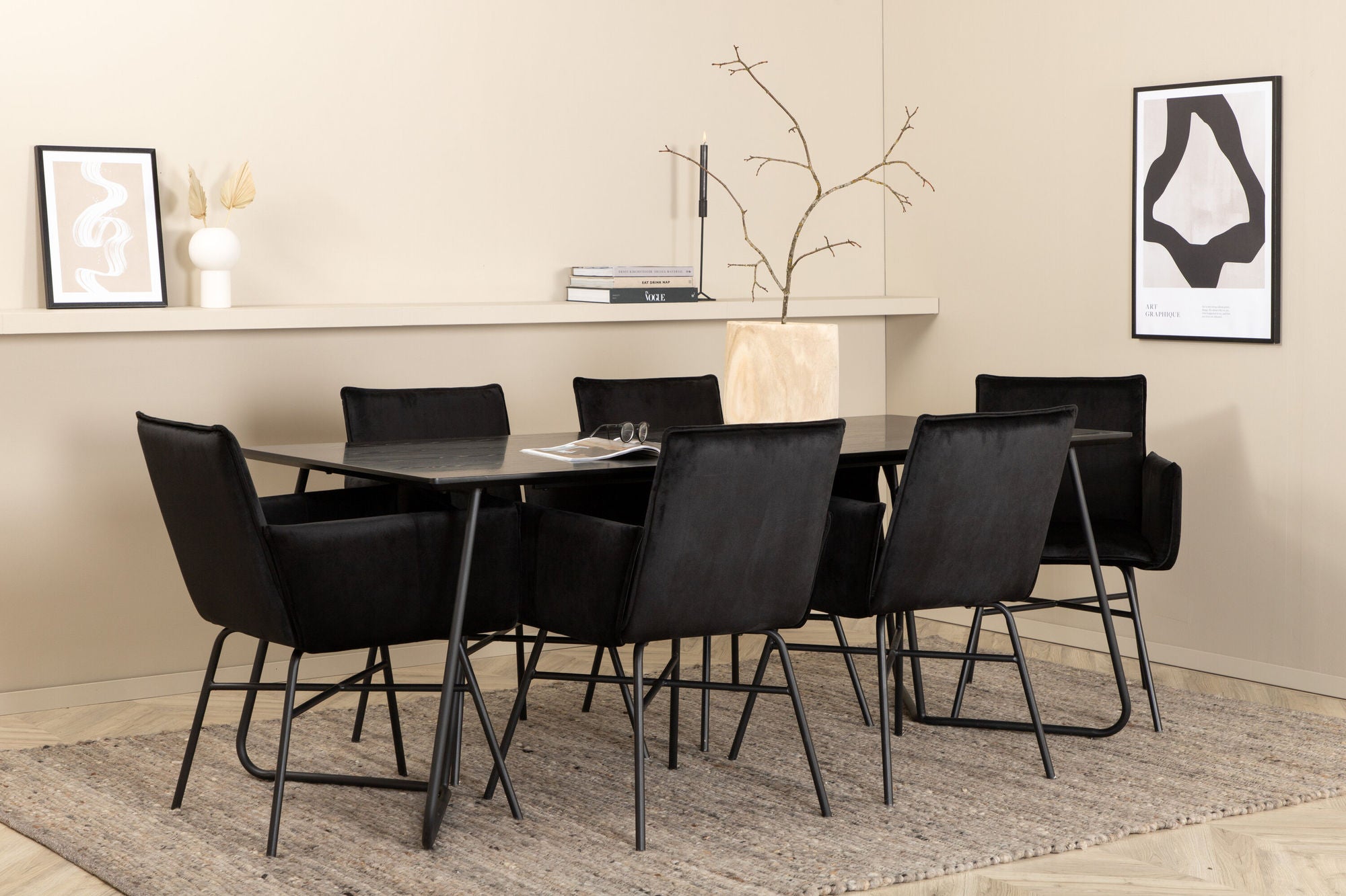 Venture Home Petra spisebord - Black / Black Veneer+Petra stol - Black / Black Velvet_6