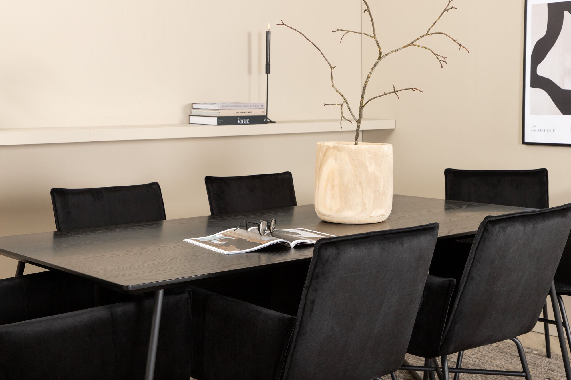 Venture Home Petra spisebord - Black / Black Veneer+Petra stol - Black / Black Velvet_6
