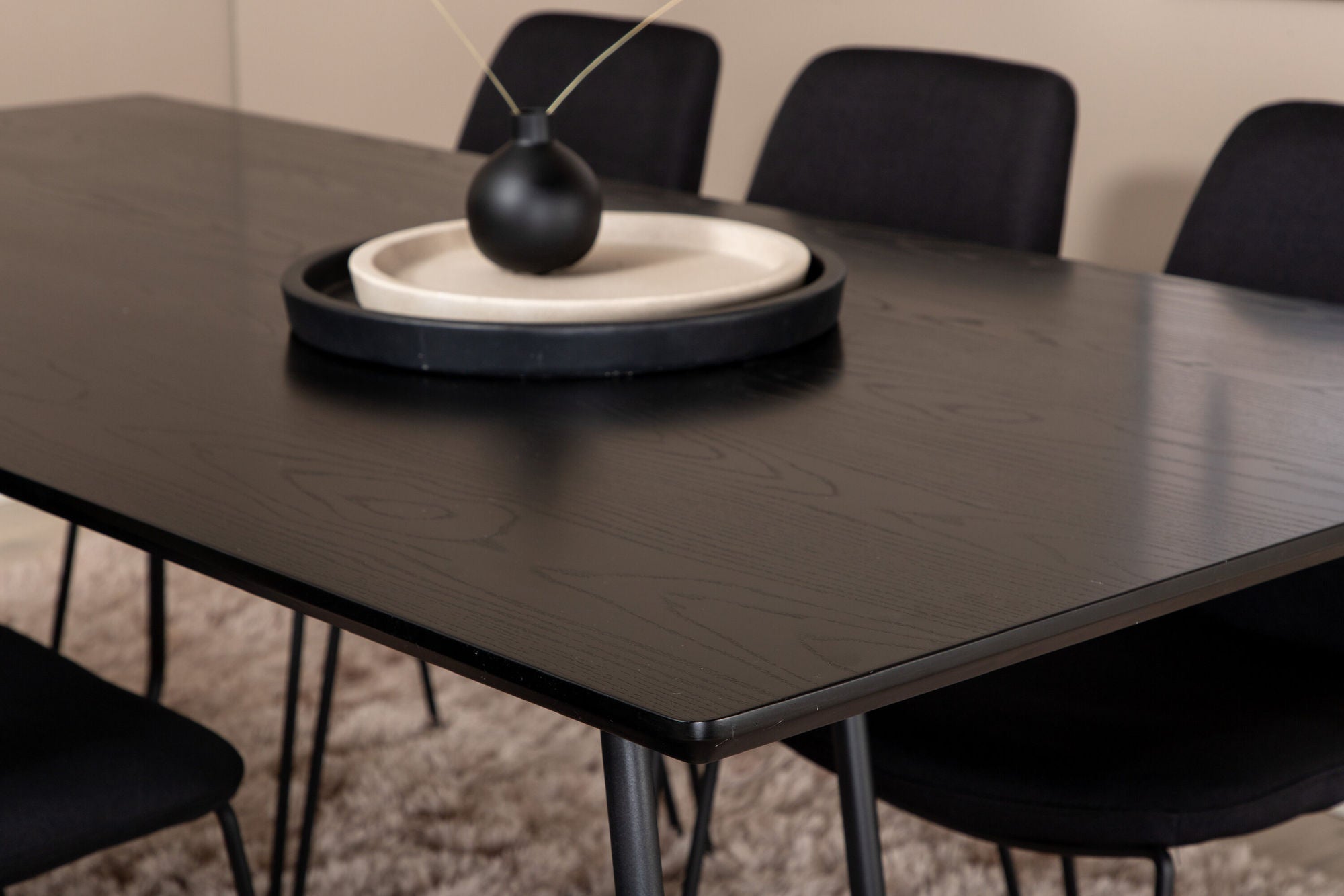 Venture Home Petra spisebord , Black Black Veneer+Muce Spisebordsstol , Black Legs , Black Fabric_6