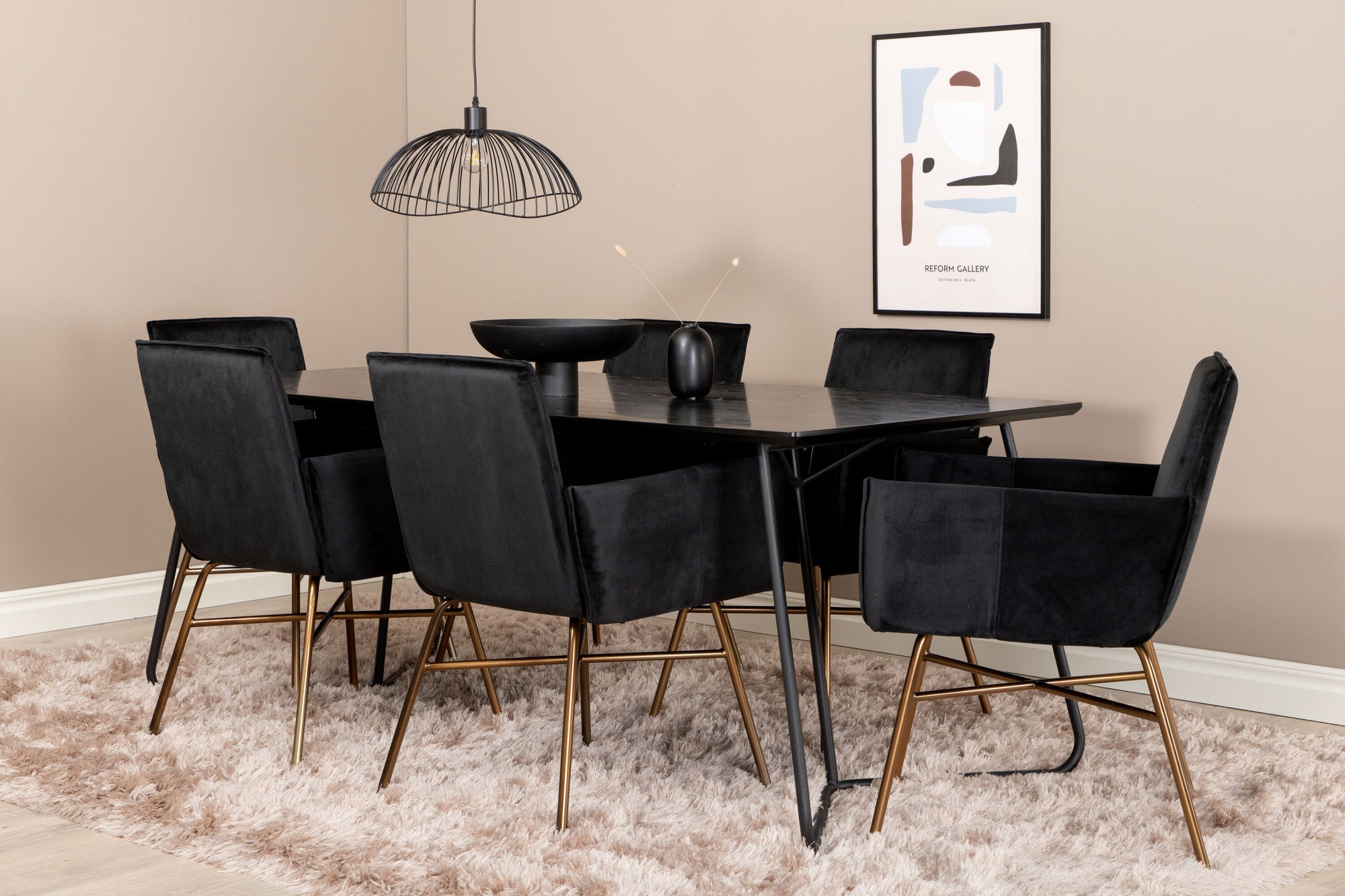 Venture Home Petra spisebord , Black Black Veneer+Petra stol , Distressed Copper Black Velvet_6