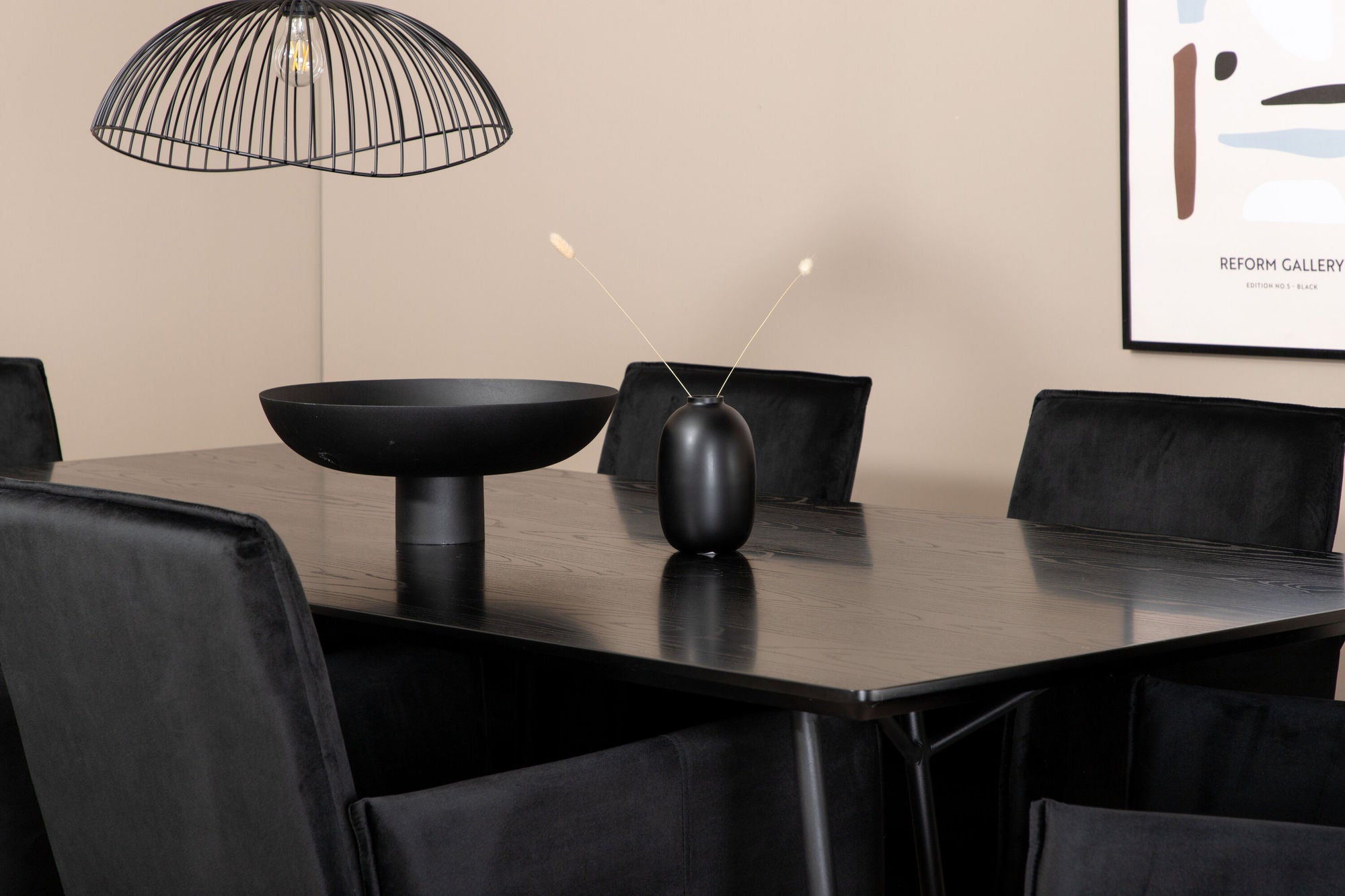 Venture Home Petra spisebord , Black Black Veneer+Petra stol , Distressed Copper Black Velvet_6