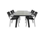 Venture Home Paola spisebord - Black Steel / Nature Wicker - 200*100+Lindos Armchair - Black Alu / Black Rope_6