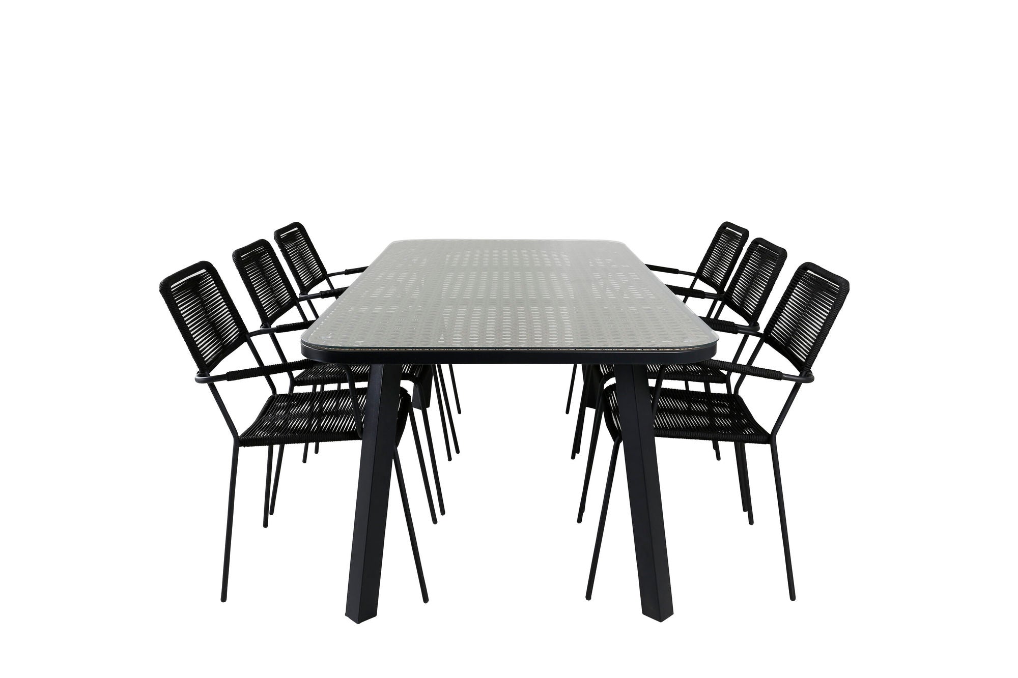 Venture Home Paola spisebord - Black Steel / Nature Wicker - 200*100+Lindos Armchair - Black Alu / Black Rope_6