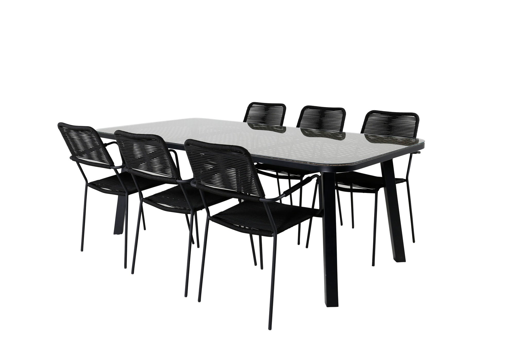 Venture Home Paola spisebord - Black Steel / Nature Wicker - 200*100+Lindos Armchair - Black Alu / Black Rope_6