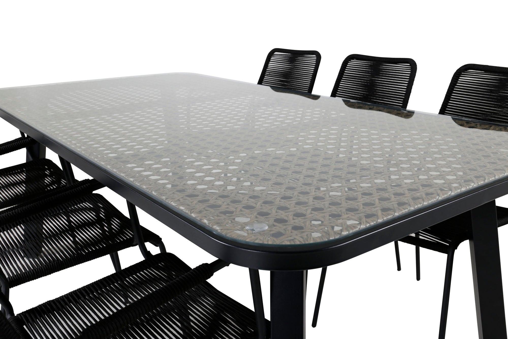 Venture Home Paola spisebord - Black Steel / Nature Wicker - 200*100+Lindos Armchair - Black Alu / Black Rope_6