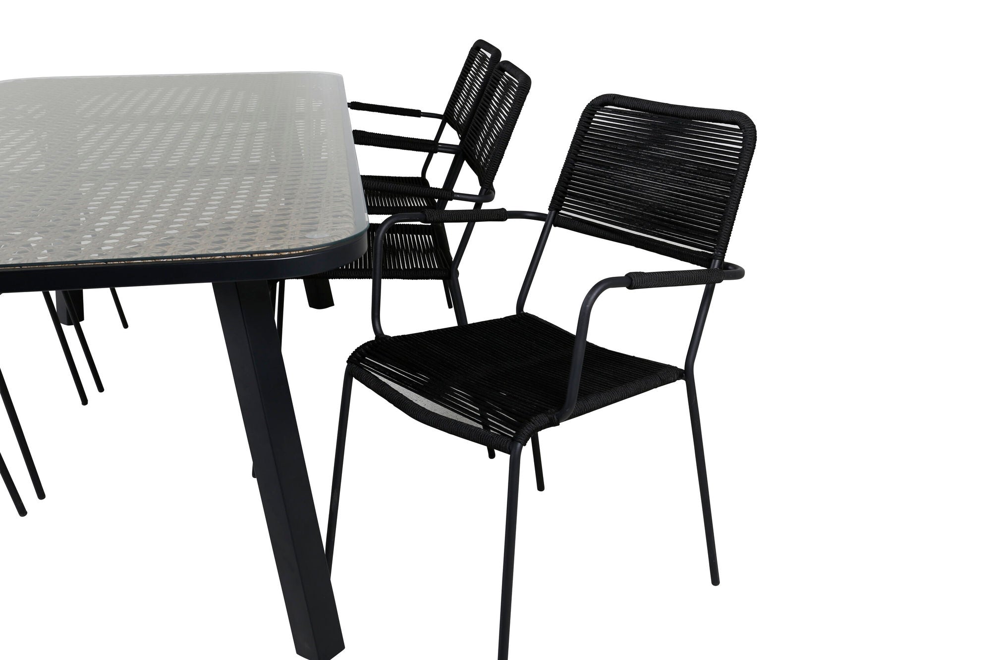 Venture Home Paola spisebord - Black Steel / Nature Wicker - 200*100+Lindos Armchair - Black Alu / Black Rope_6
