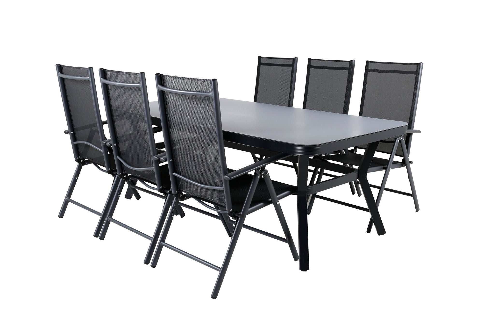 Venture Home Virya spisebord - Black Alu / Grey Glass - big bord+Break 5:pos stol - Black/Black_6