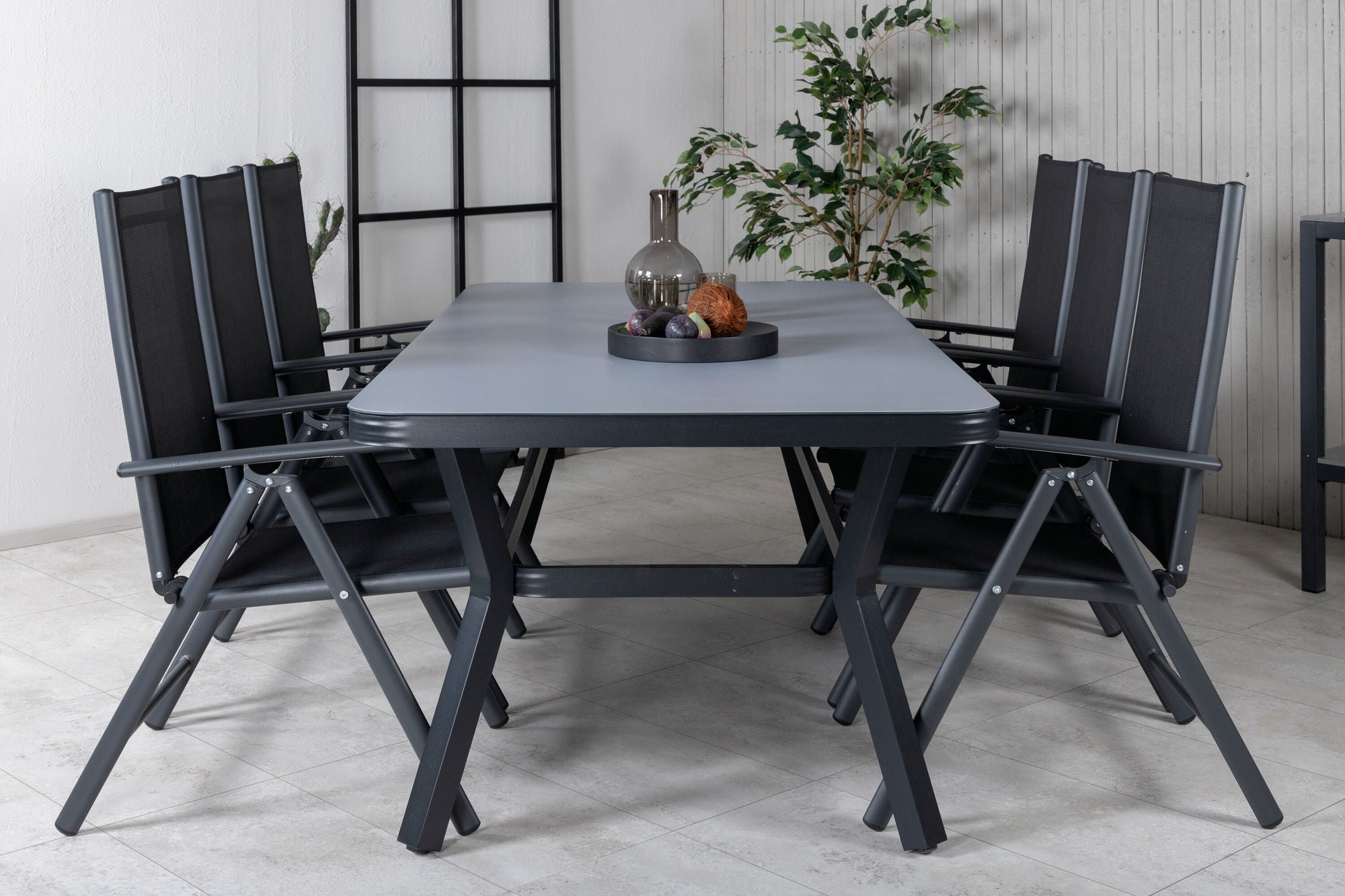 Venture Home Virya spisebord - Black Alu / Grey Glass - big bord+Break 5:pos stol - Black/Black_6