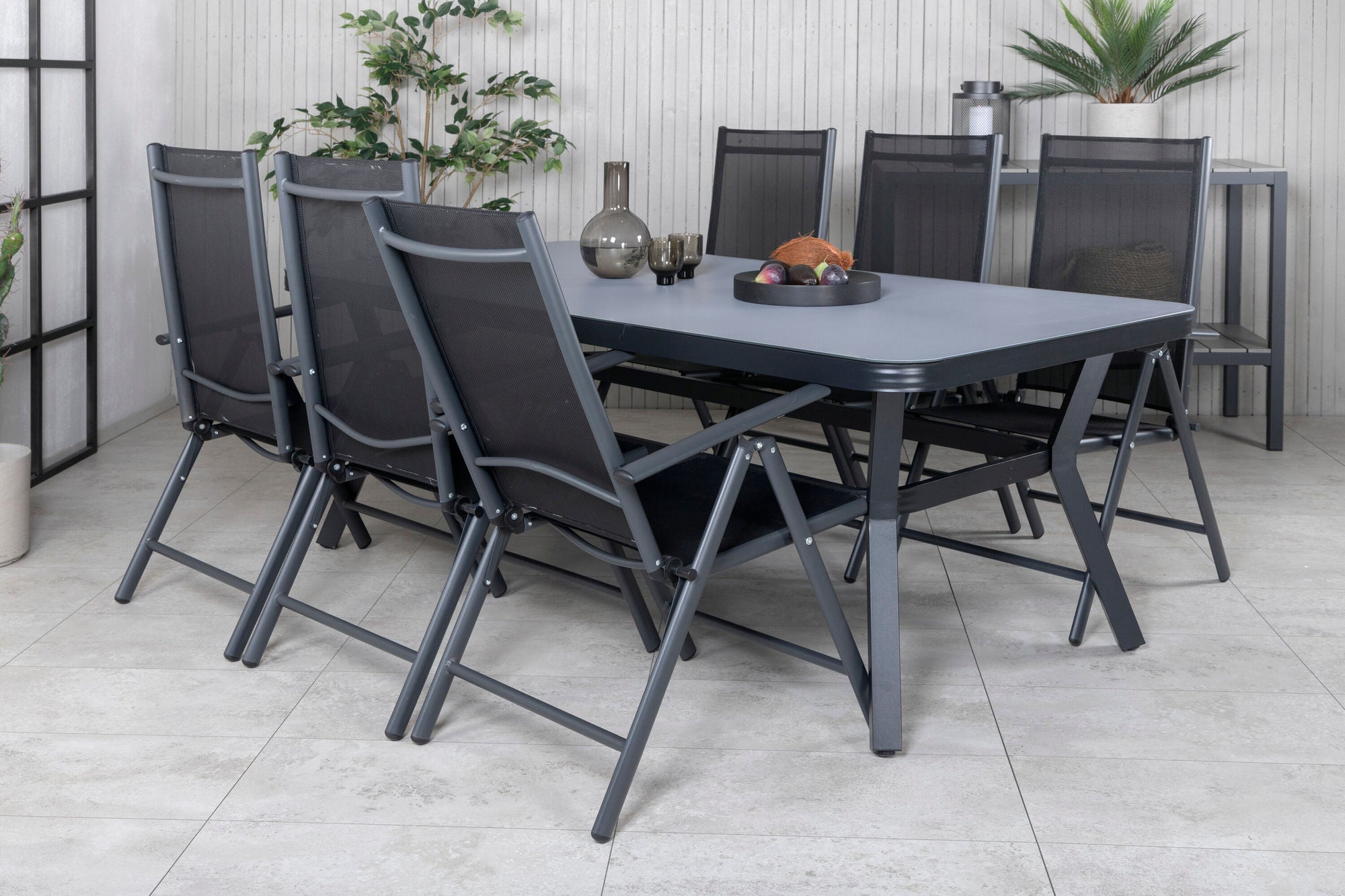 Venture Home Virya spisebord - Black Alu / Grey Glass - big bord+Break 5:pos stol - Black/Black_6