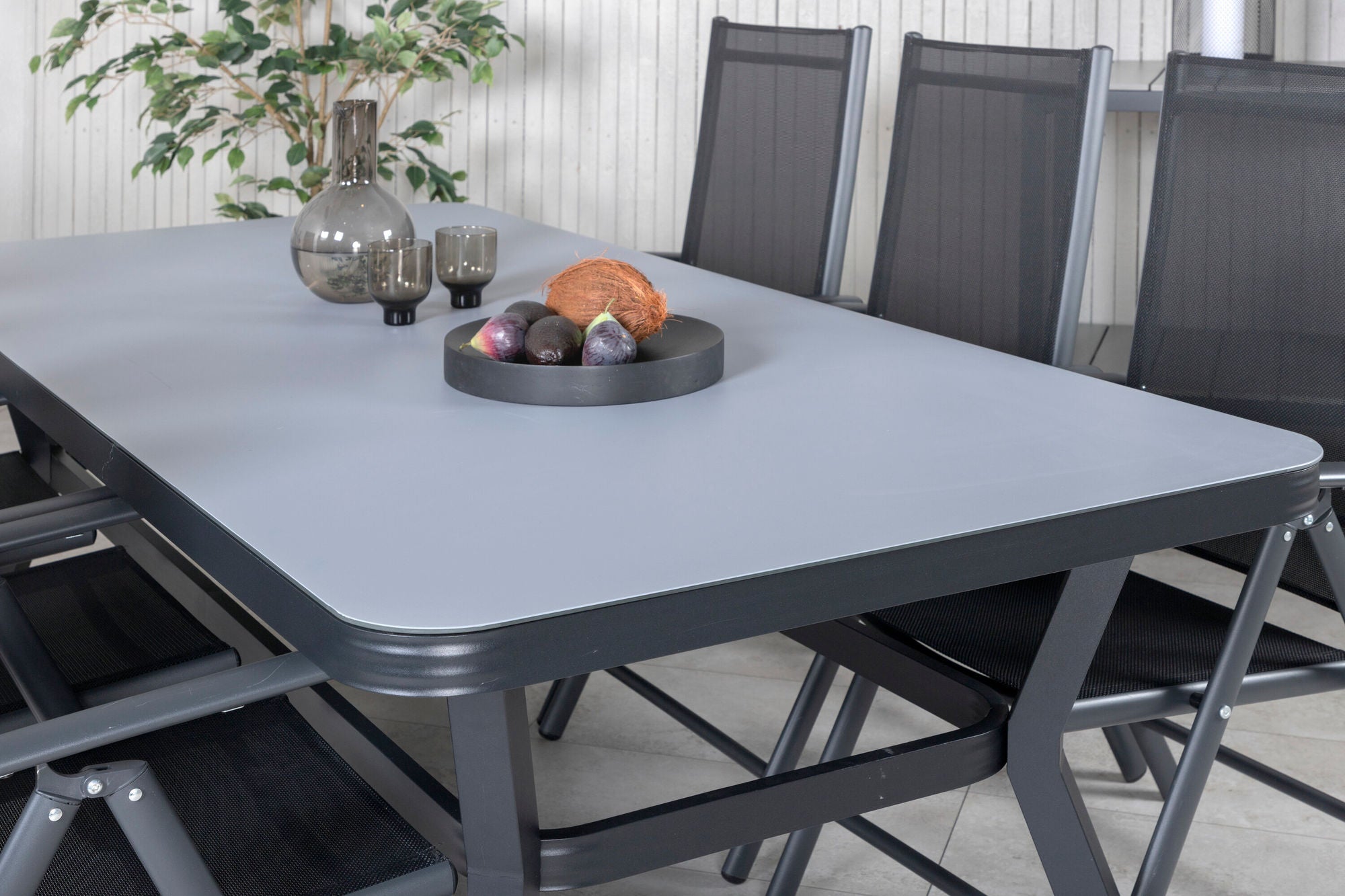 Venture Home Virya spisebord - Black Alu / Grey Glass - big bord+Break 5:pos stol - Black/Black_6