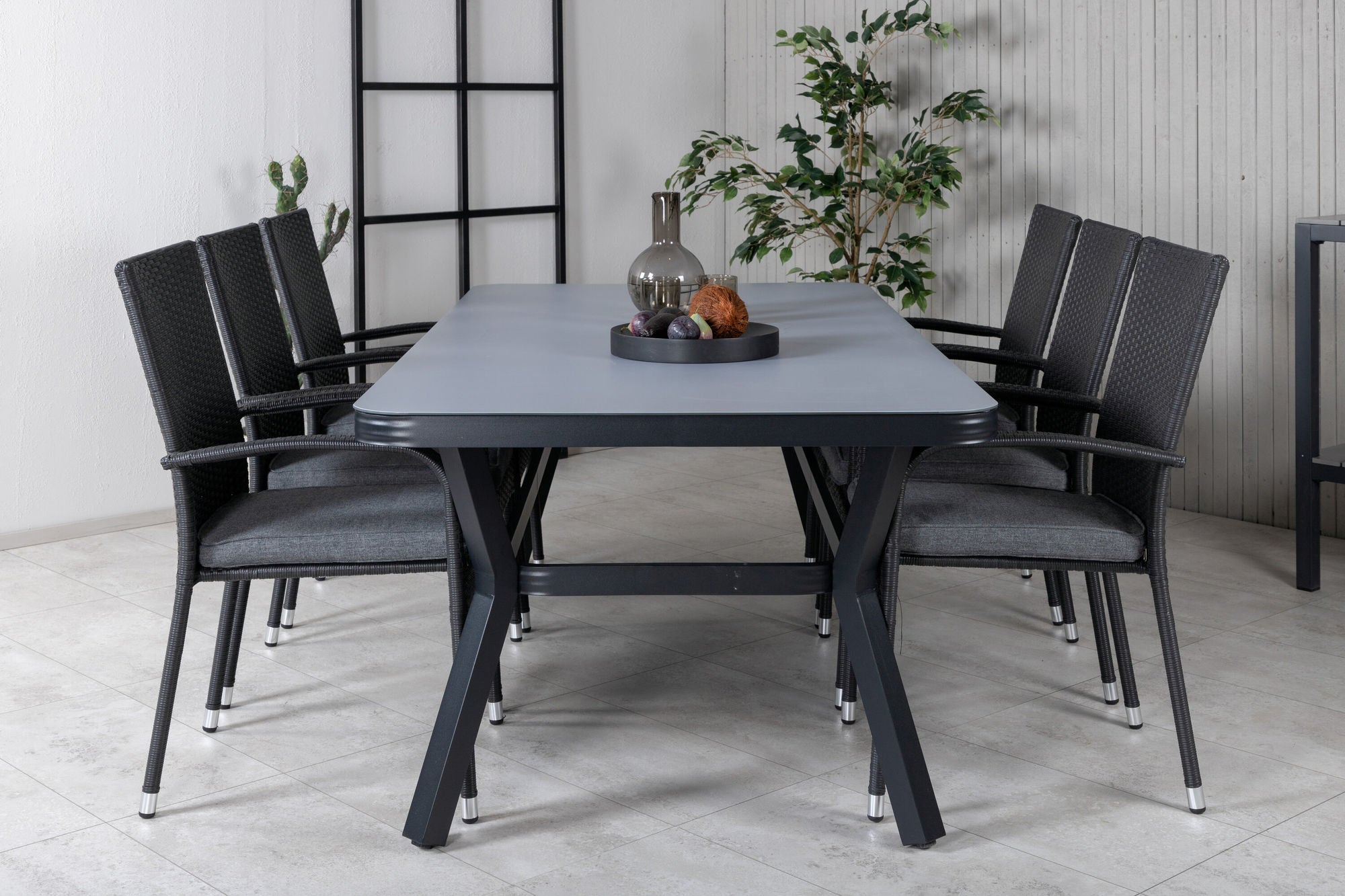 Venture Home Virya spisebord - Black Alu / Grey Glass - big bord+Anna stol - Black_6