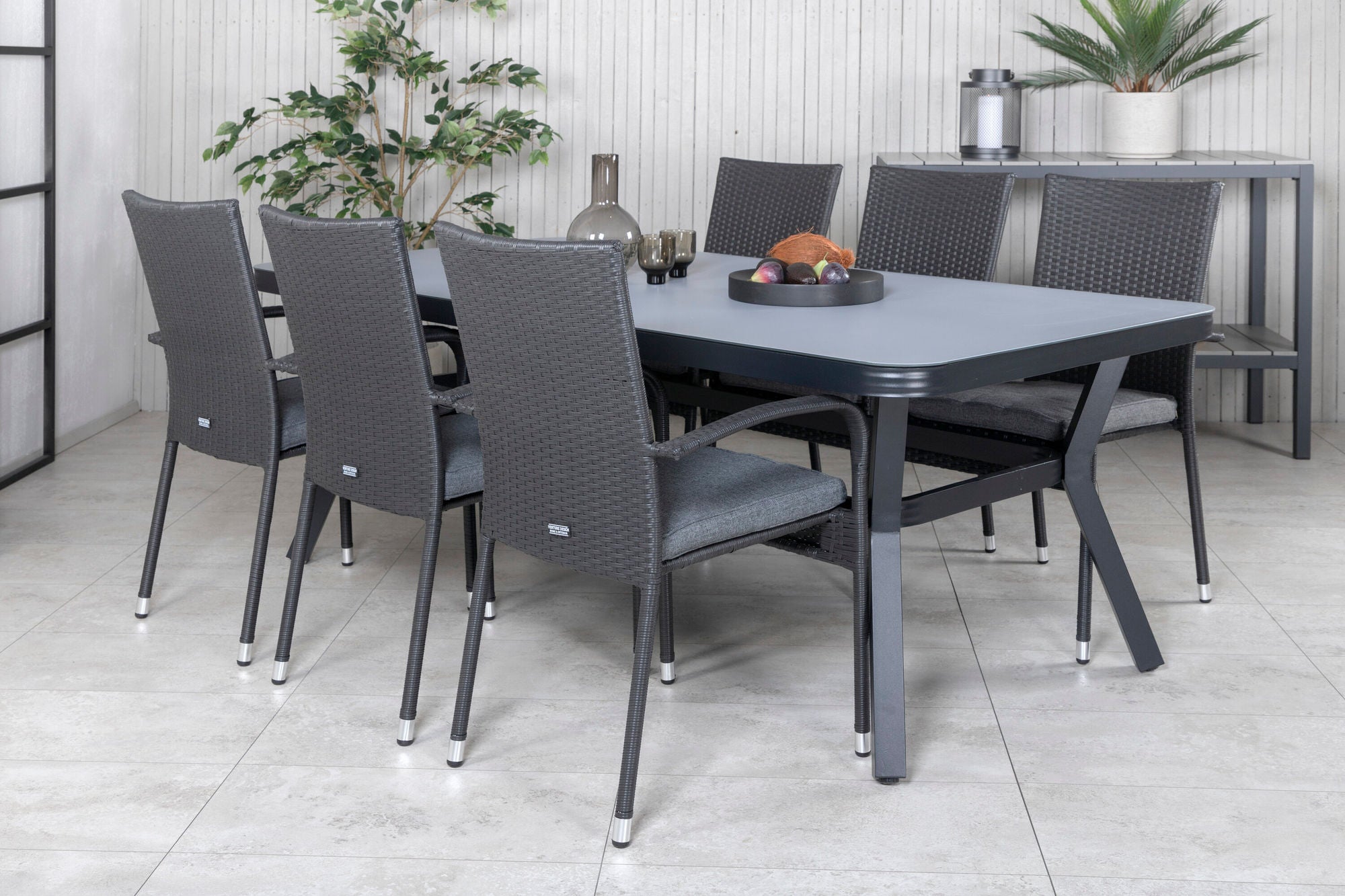 Venture Home Virya spisebord - Black Alu / Grey Glass - big bord+Anna stol - Black_6