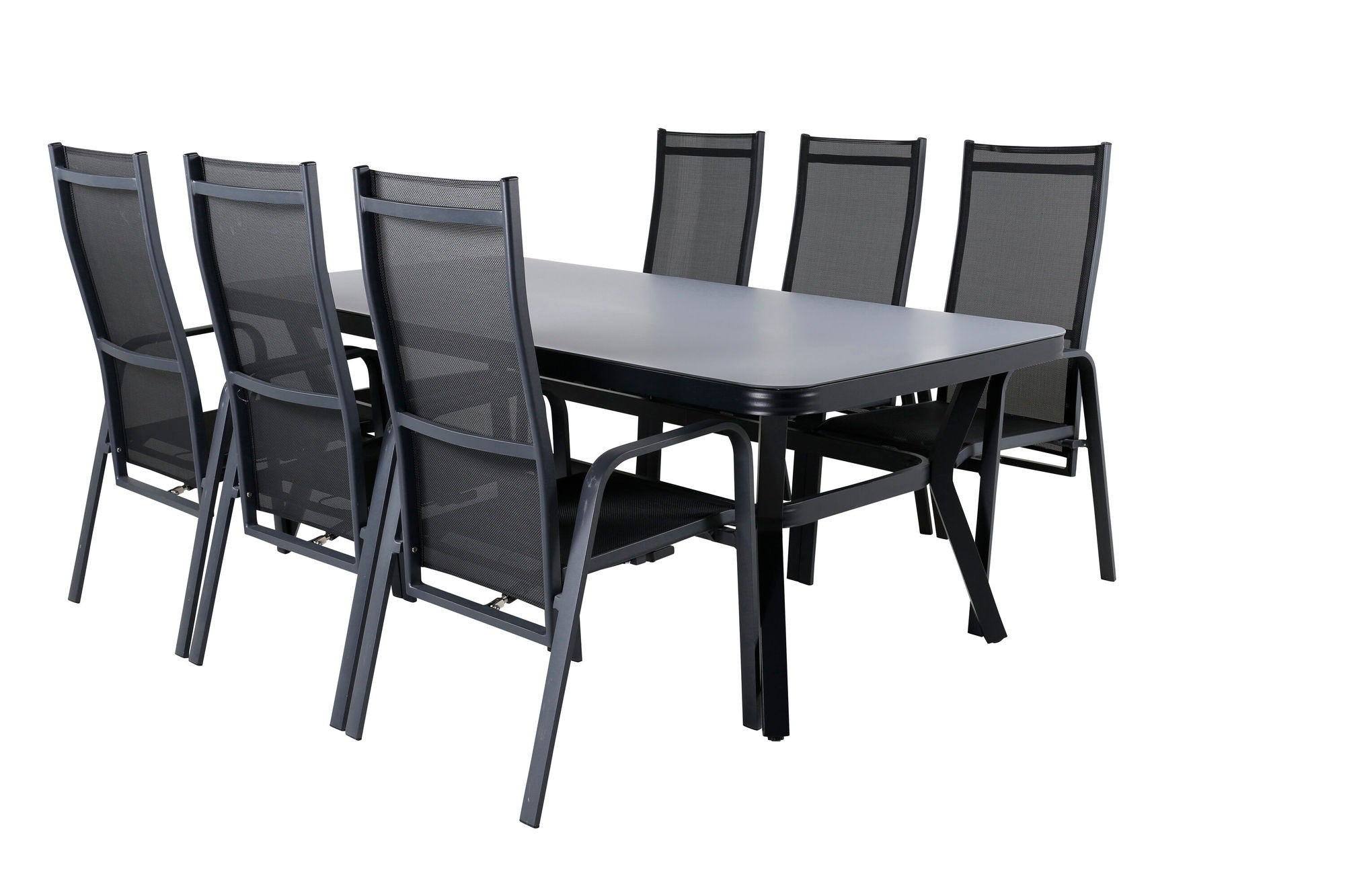 Venture Home Virya spisebord - Black Alu / Grey Glass - big bord+Copacabana Recliner stol - Black/Black_6