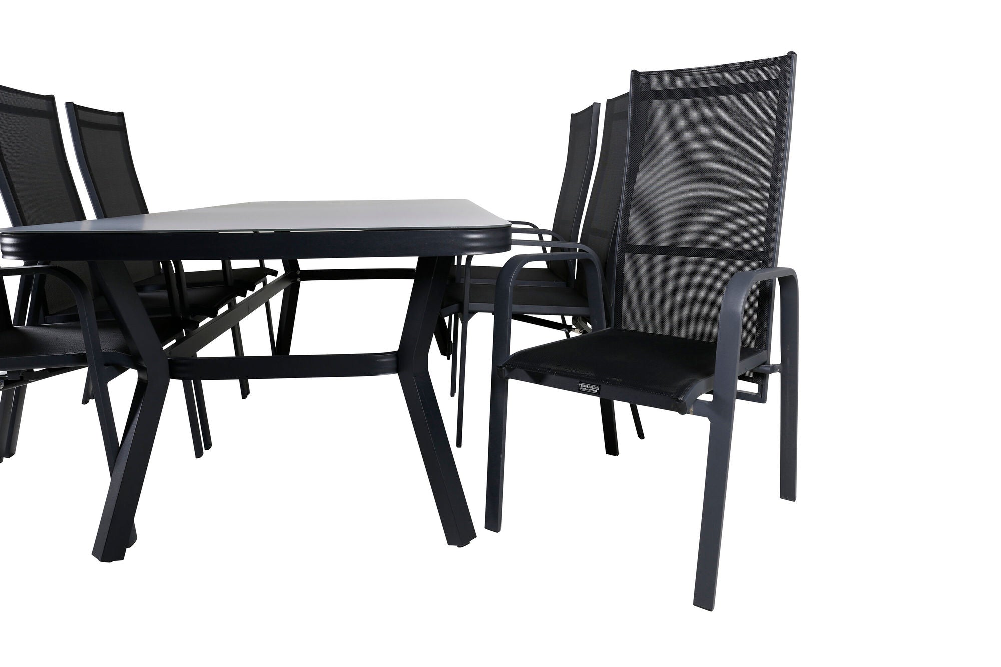 Venture Home Virya spisebord - Black Alu / Grey Glass - big bord+Copacabana Recliner stol - Black/Black_6