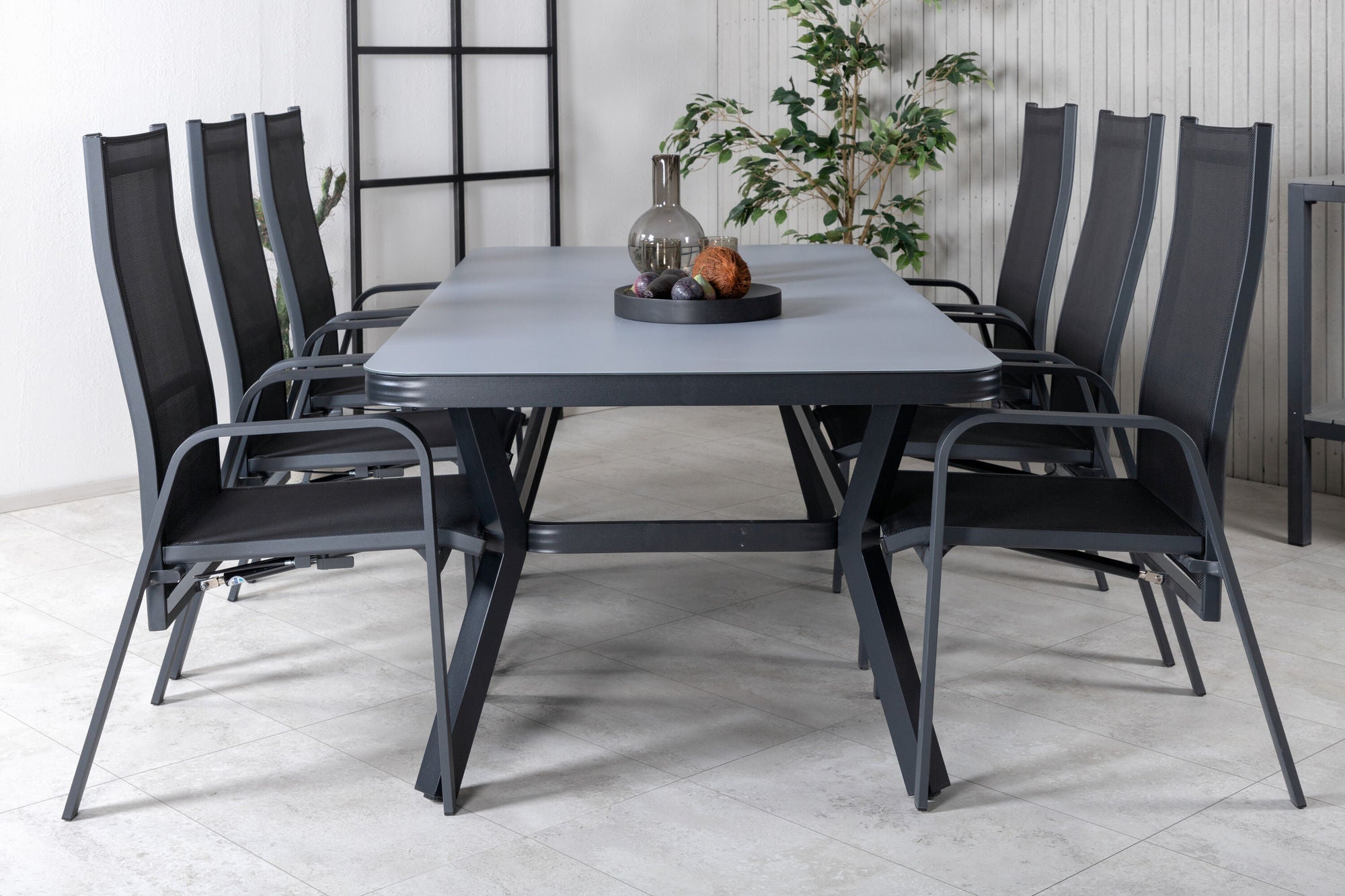 Venture Home Virya spisebord - Black Alu / Grey Glass - big bord+Copacabana Recliner stol - Black/Black_6