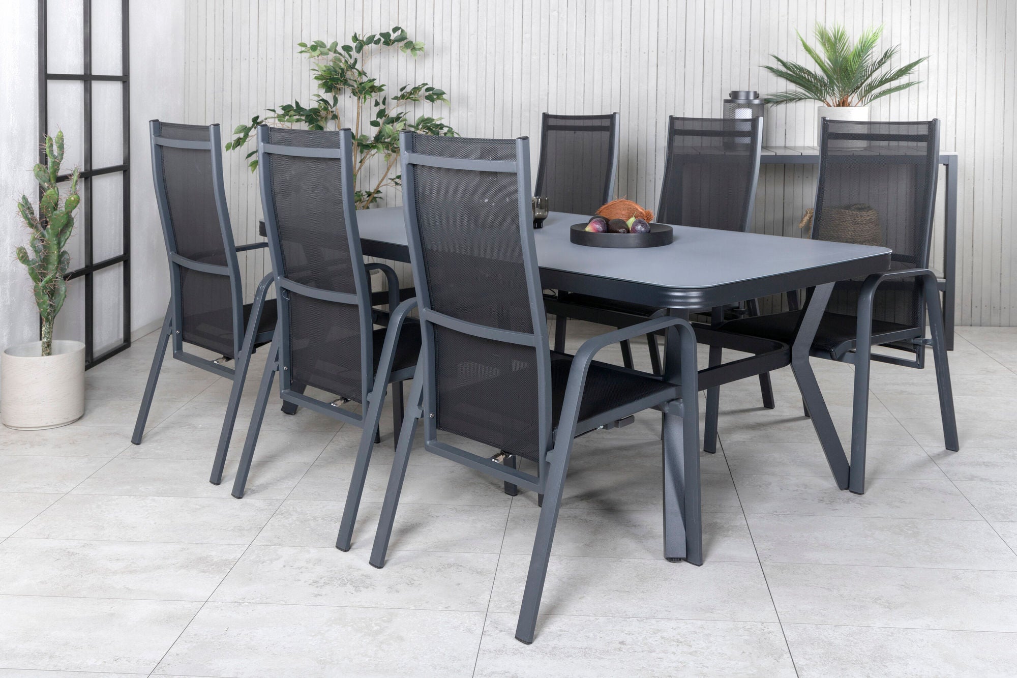 Venture Home Virya spisebord - Black Alu / Grey Glass - big bord+Copacabana Recliner stol - Black/Black_6