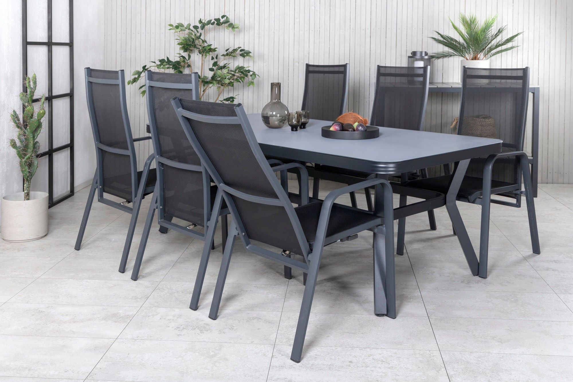 Venture Home Virya spisebord - Black Alu / Grey Glass - big bord+Copacabana Recliner stol - Black/Black_6
