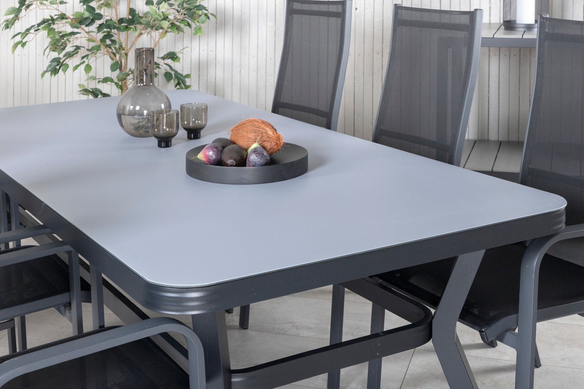 Venture Home Virya spisebord - Black Alu / Grey Glass - big bord+Copacabana Recliner stol - Black/Black_6