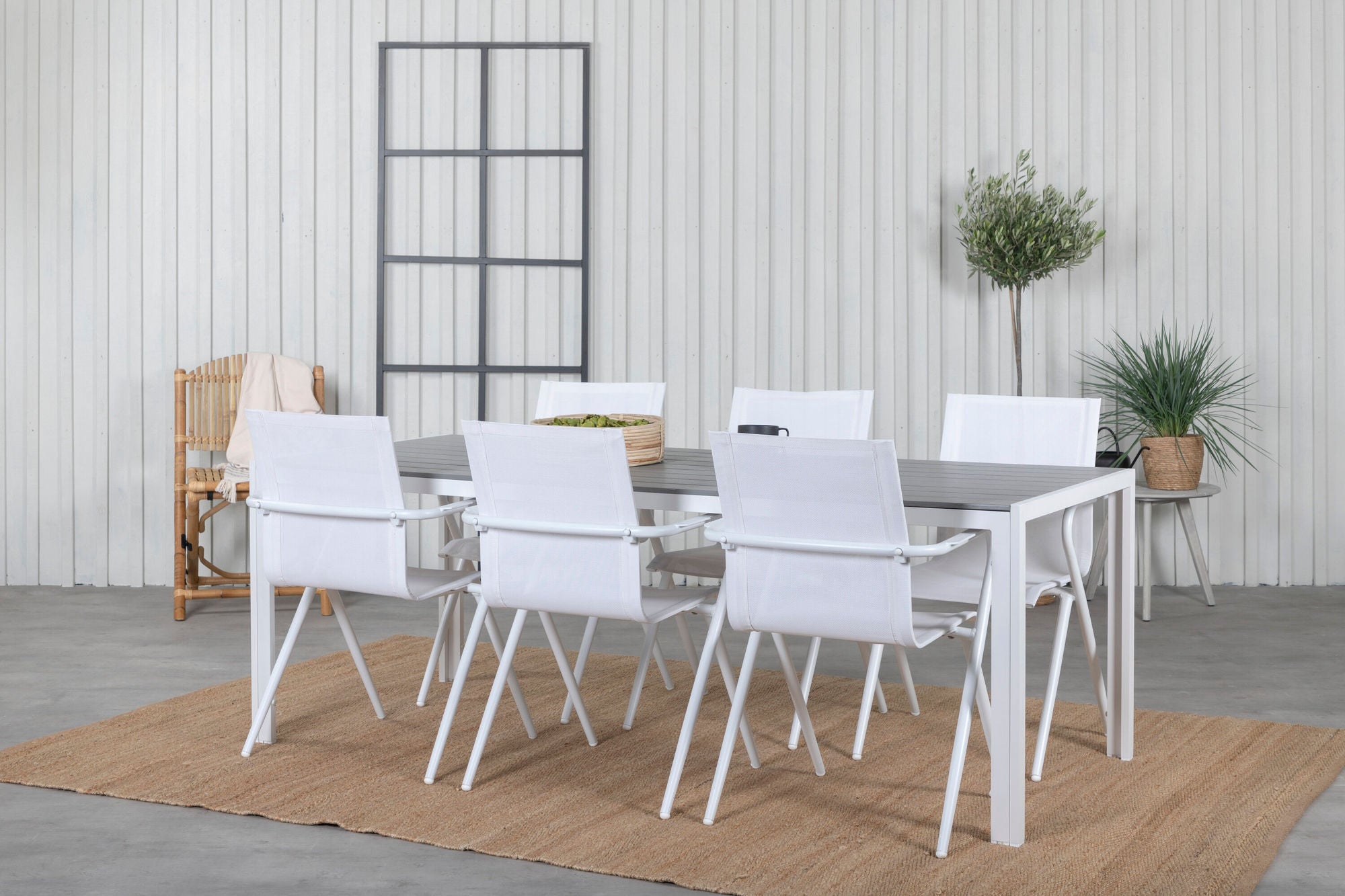 Venture Home Break bord 205*90 - White/Grey+Alina Spisebordsstol - white Alu / White Textilene_6