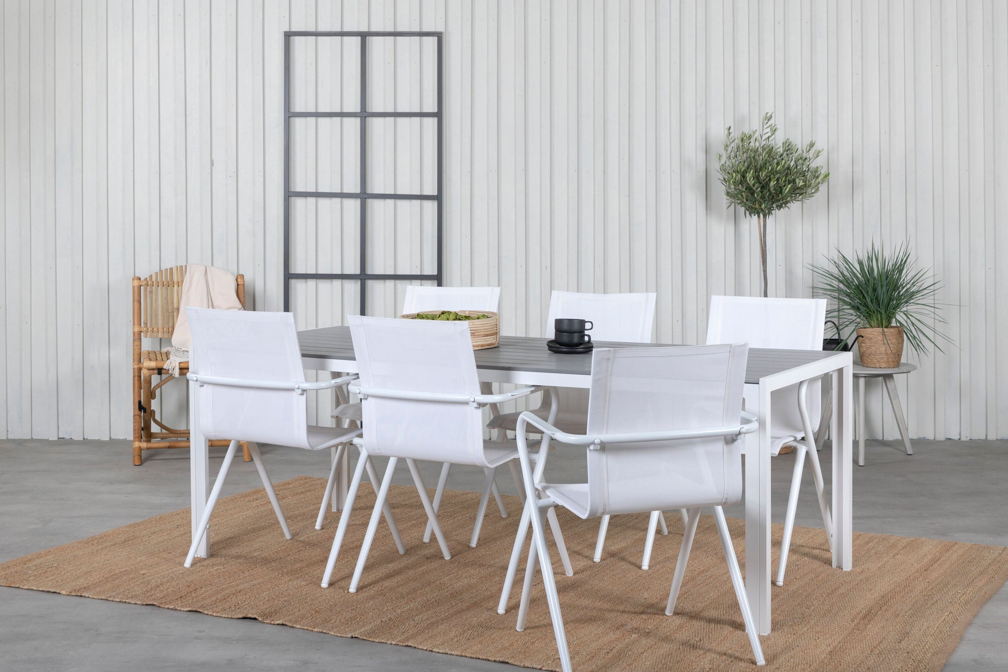 Venture Home Break bord 205*90 - White/Grey+Alina Spisebordsstol - white Alu / White Textilene_6