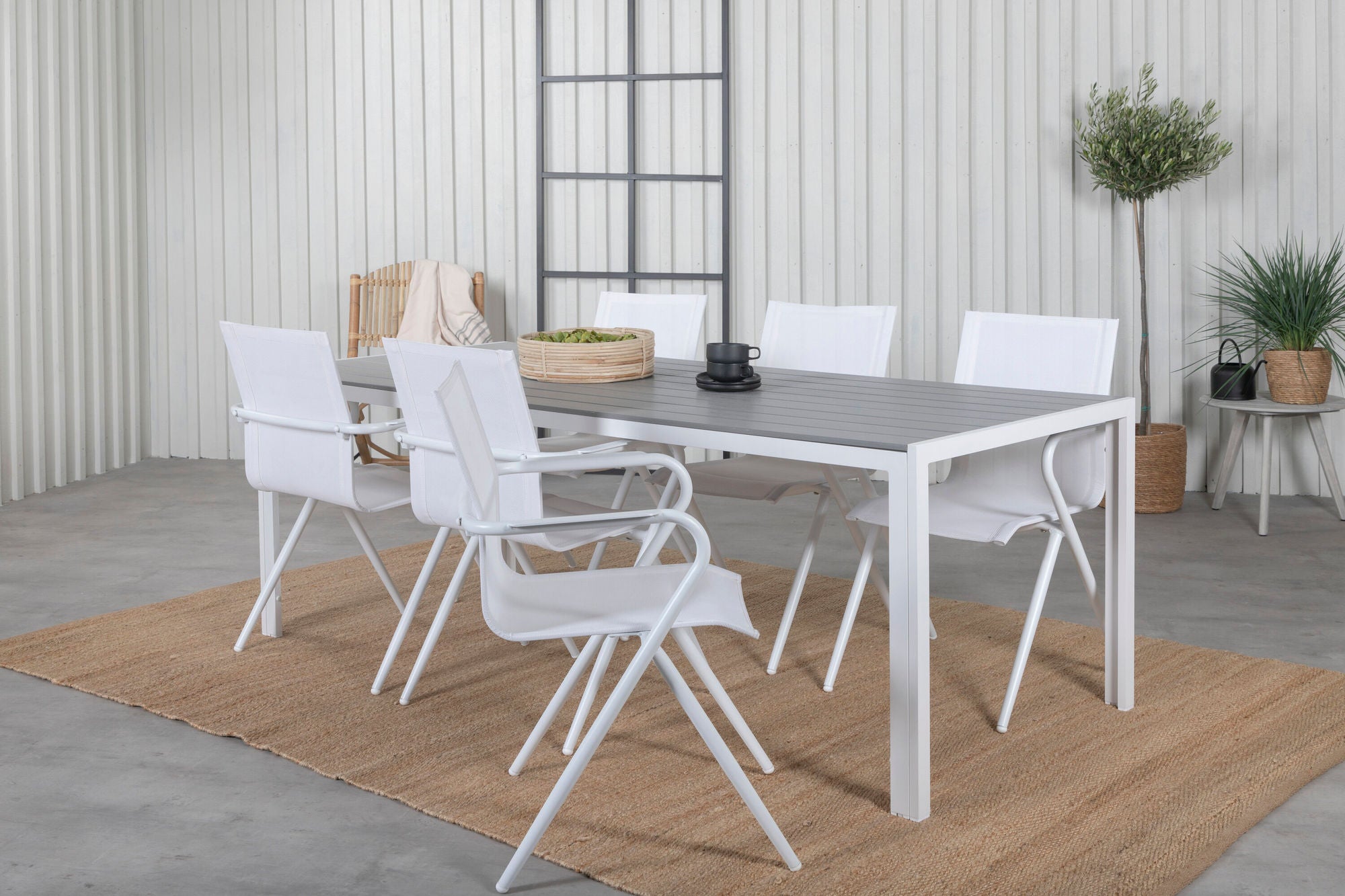Venture Home Break bord 205*90 - White/Grey+Alina Spisebordsstol - white Alu / White Textilene_6