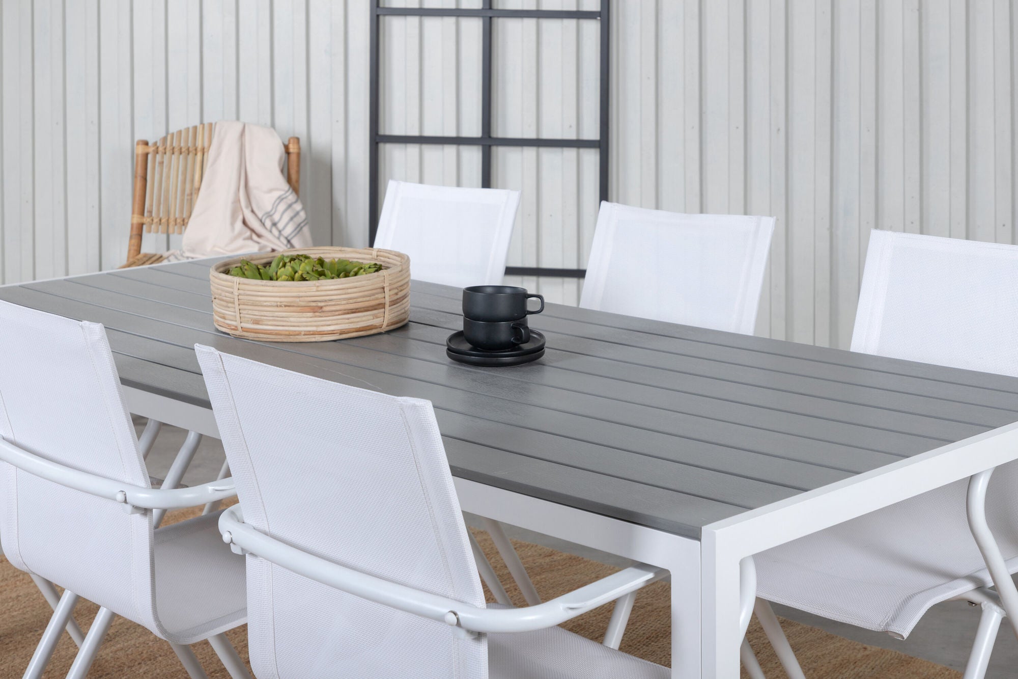 Venture Home Break bord 205*90 - White/Grey+Alina Spisebordsstol - white Alu / White Textilene_6
