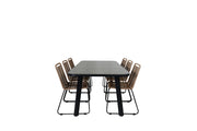 Venture Home Paola spisebord - Black Steel / Nature Wicker - 200*100+Lindos Stacking stol - Black Alu / Latte Rope_6