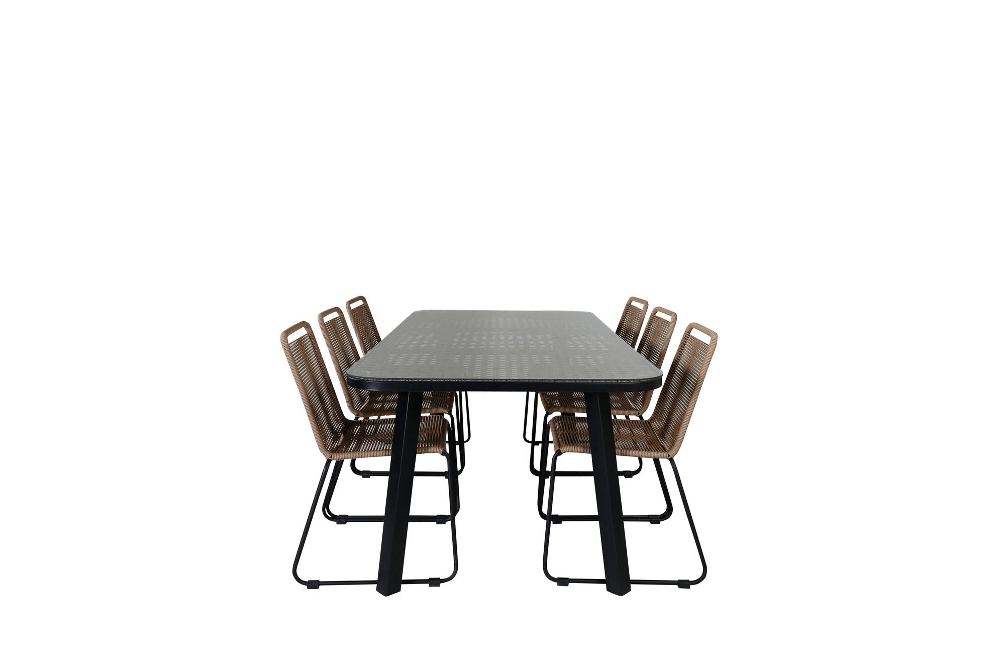 Venture Home Paola spisebord - Black Steel / Nature Wicker - 200*100+Lindos Stacking stol - Black Alu / Latte Rope_6