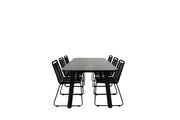 Venture Home Paola spisebord - Black Steel / Nature Wicker - 200*100+Lindos Stacking stol - Black Alu / Black Rope_6