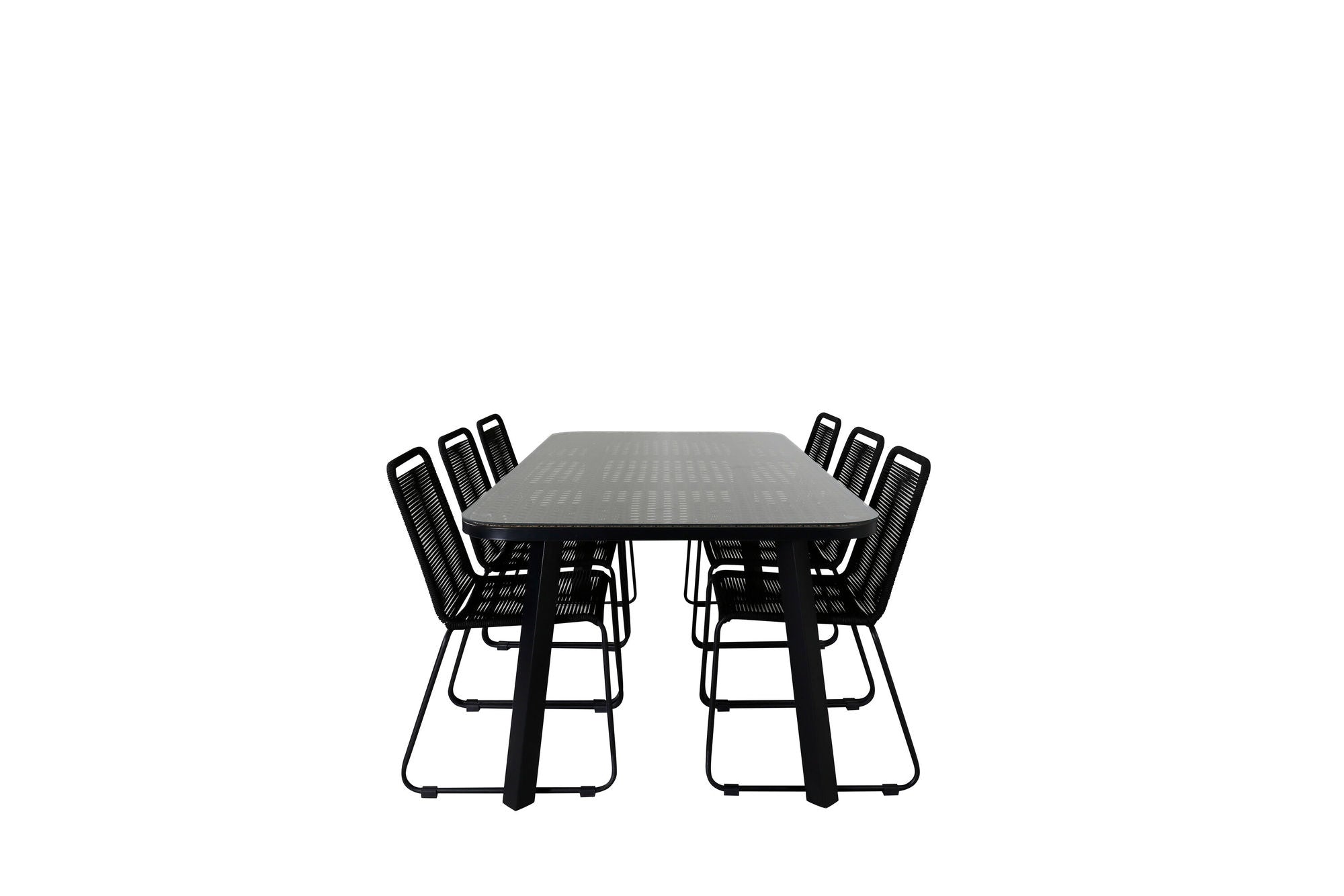 Venture Home Paola spisebord - Black Steel / Nature Wicker - 200*100+Lindos Stacking stol - Black Alu / Black Rope_6